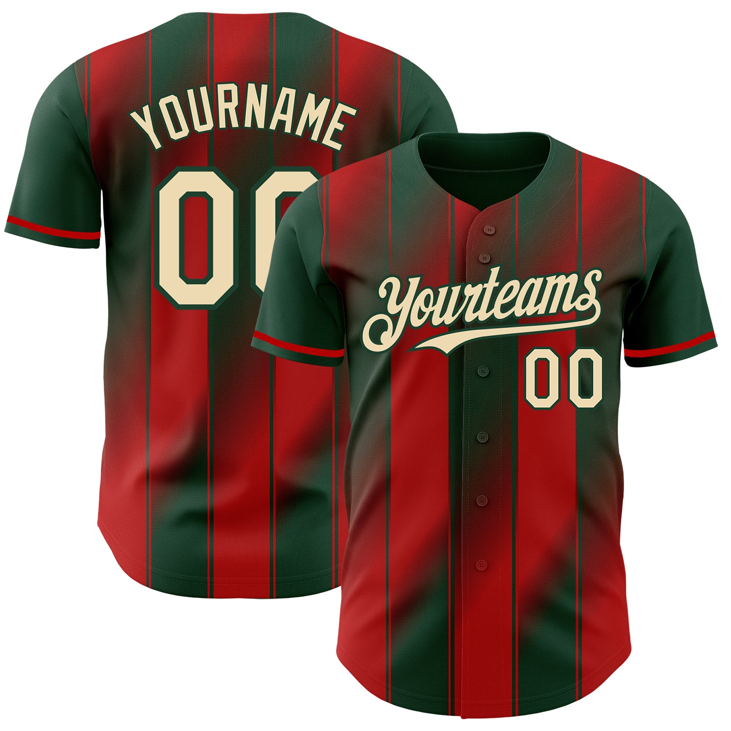 Custom Green Cream-Red Gradient Classic Vertical Stripe Authentic Baseball Jersey