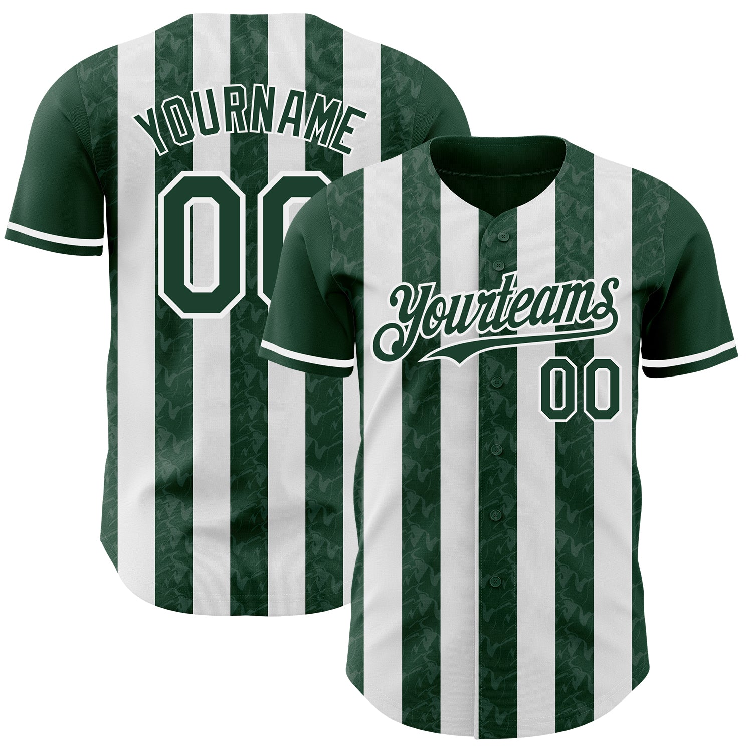 Custom Green-White Classic Vertical Stripe Fluid Liquid Texture Authentic Baseball Jersey