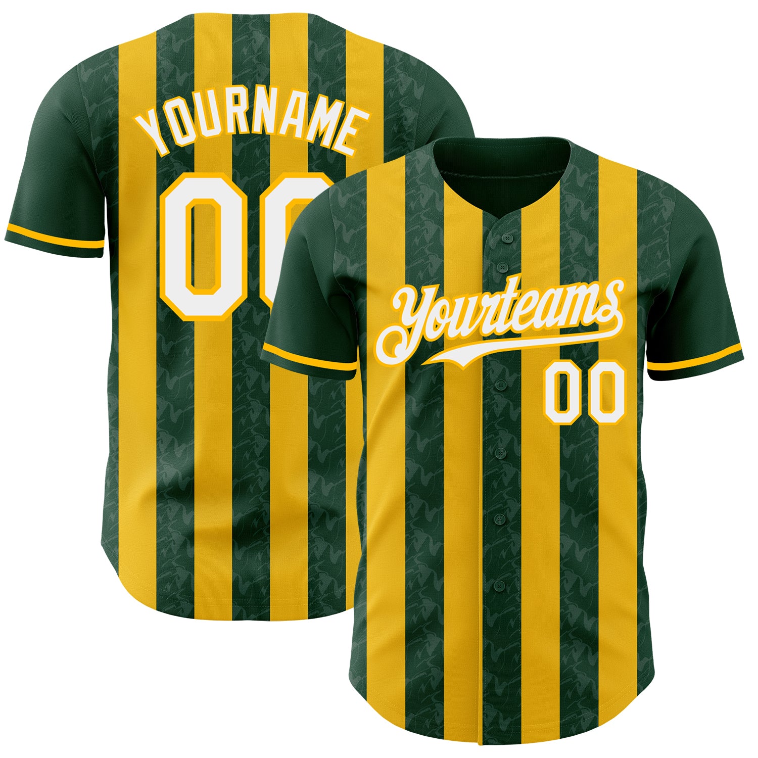 Custom Green White-Gold Classic Vertical Stripe Fluid Liquid Texture Authentic Baseball Jersey