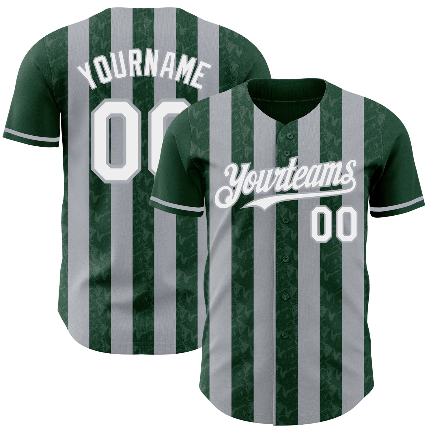 Custom Green White-Gray Classic Vertical Stripe Fluid Liquid Texture Authentic Baseball Jersey