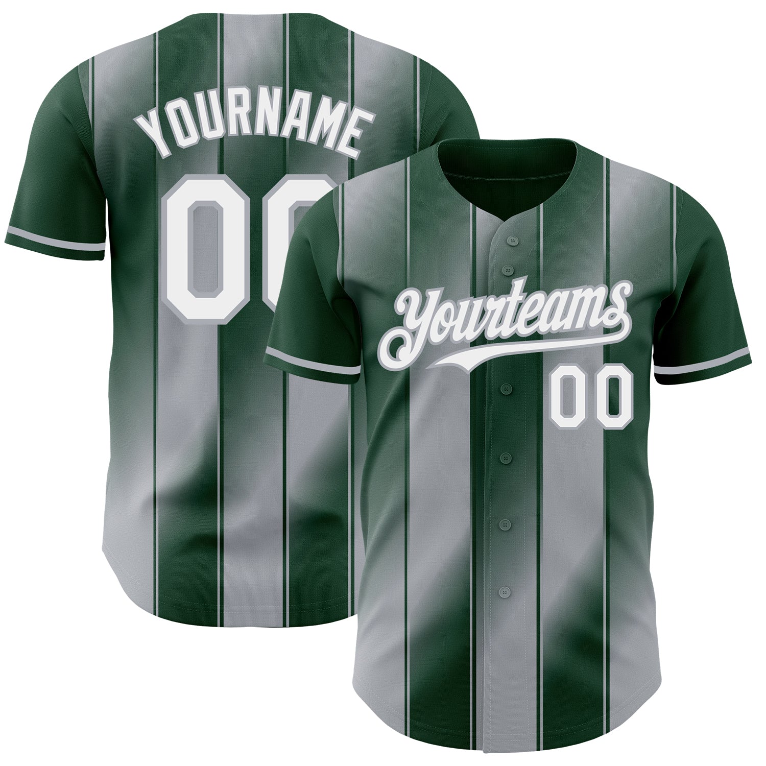 Custom Green White-Gray Gradient Classic Vertical Stripe Authentic Baseball Jersey