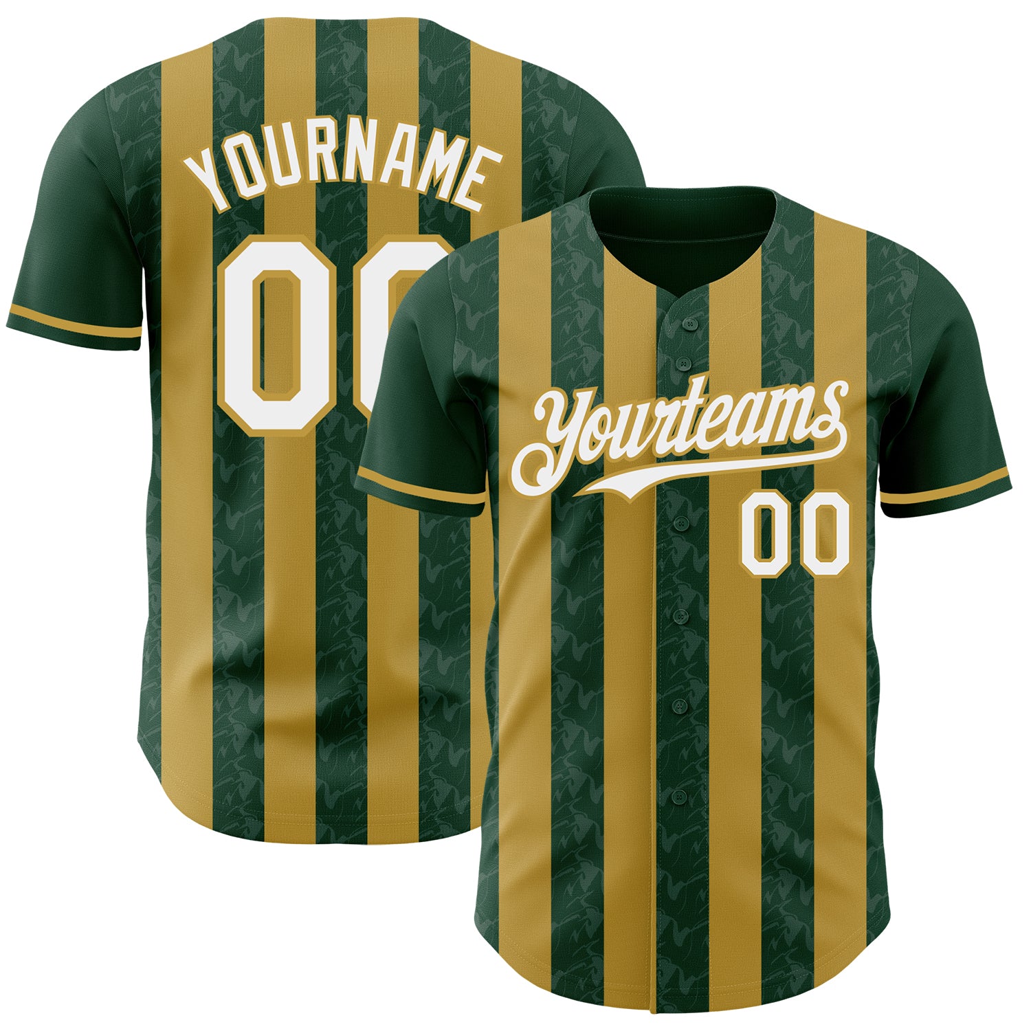 Custom Green White-Old Gold Classic Vertical Stripe Fluid Liquid Texture Authentic Baseball Jersey