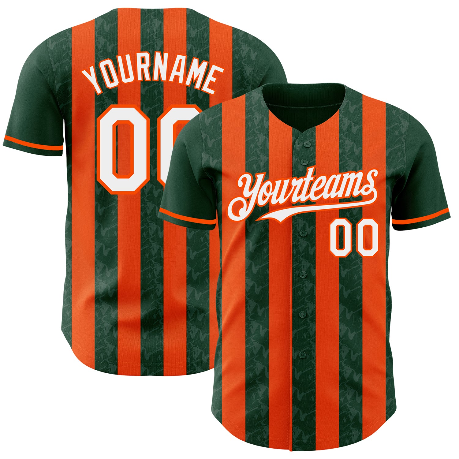 Custom Green White-Orange Classic Vertical Stripe Fluid Liquid Texture Authentic Baseball Jersey