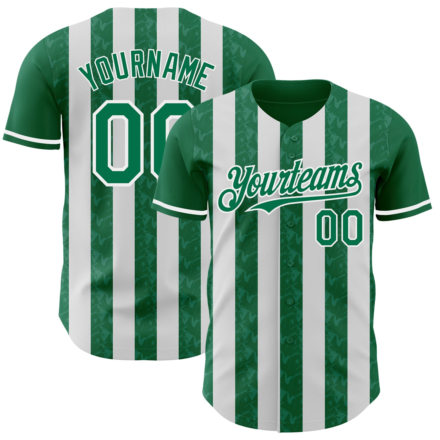 Custom Kelly Green-White Classic Vertical Stripe Fluid Liquid Texture Authentic Baseball Jersey