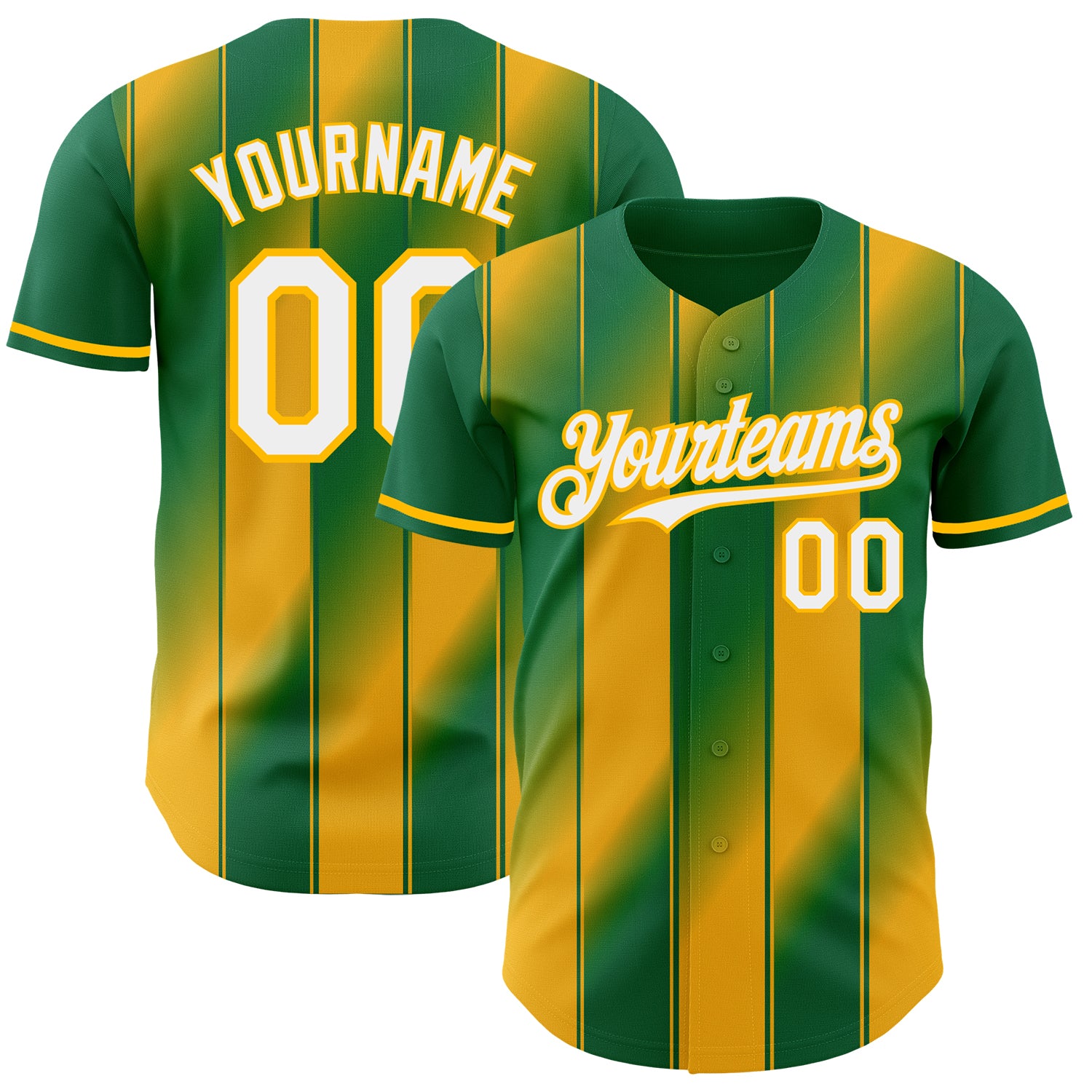 Custom Kelly Green White-Gold Gradient Classic Vertical Stripe Authentic Baseball Jersey