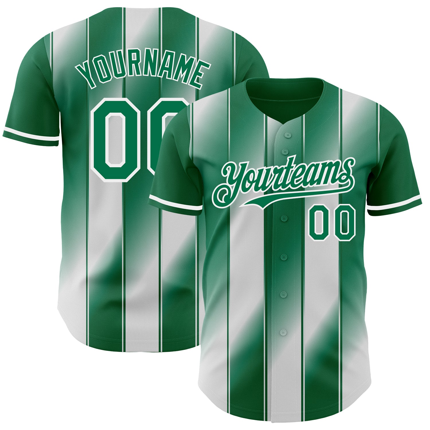 Custom Kelly Green-White Gradient Classic Vertical Stripe Authentic Baseball Jersey