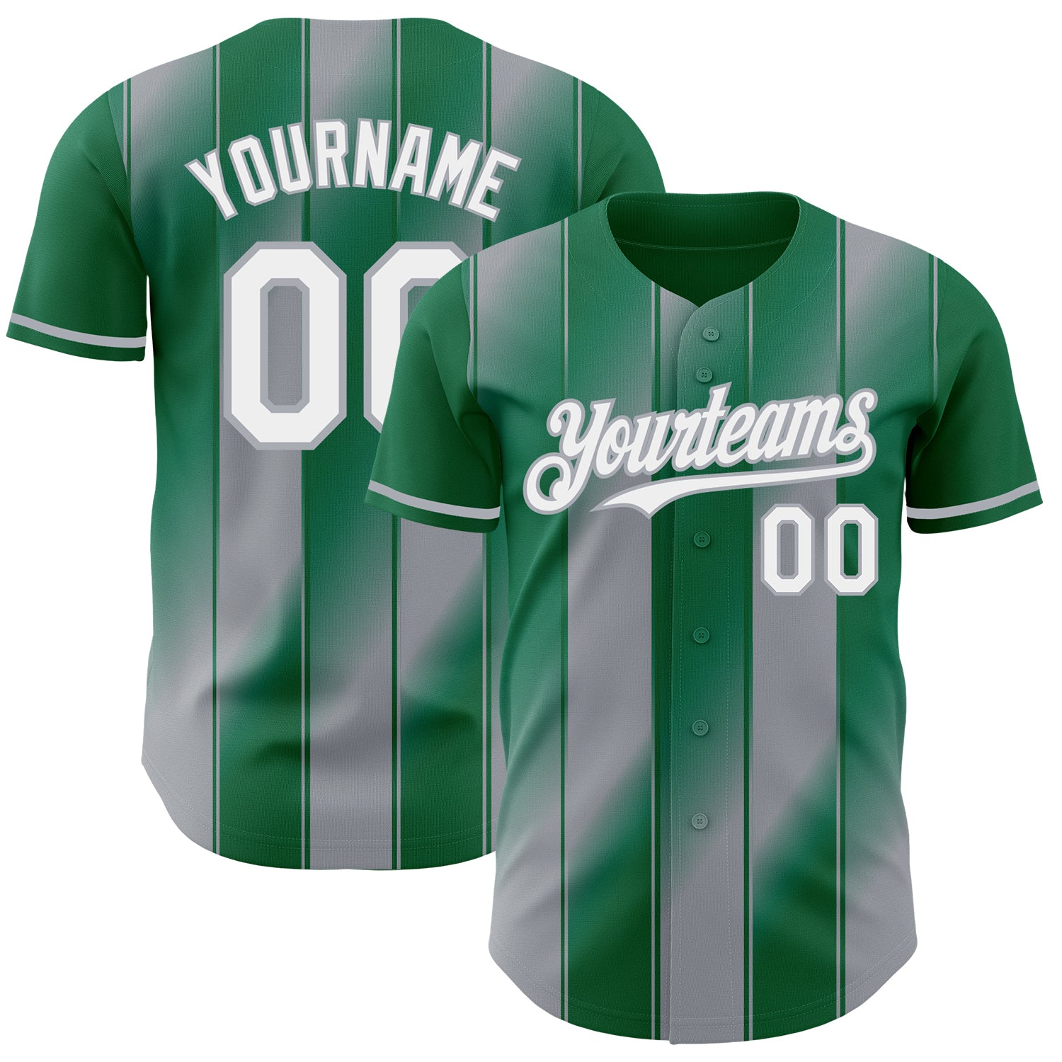 Custom Kelly Green White-Gray Gradient Classic Vertical Stripe Authentic Baseball Jersey