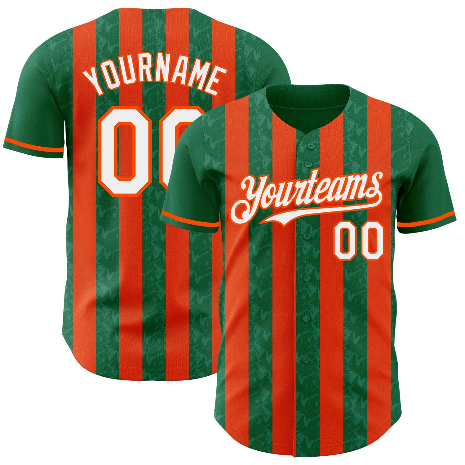 Custom Kelly Green White-Orange Classic Vertical Stripe Fluid Liquid Texture Authentic Baseball Jersey