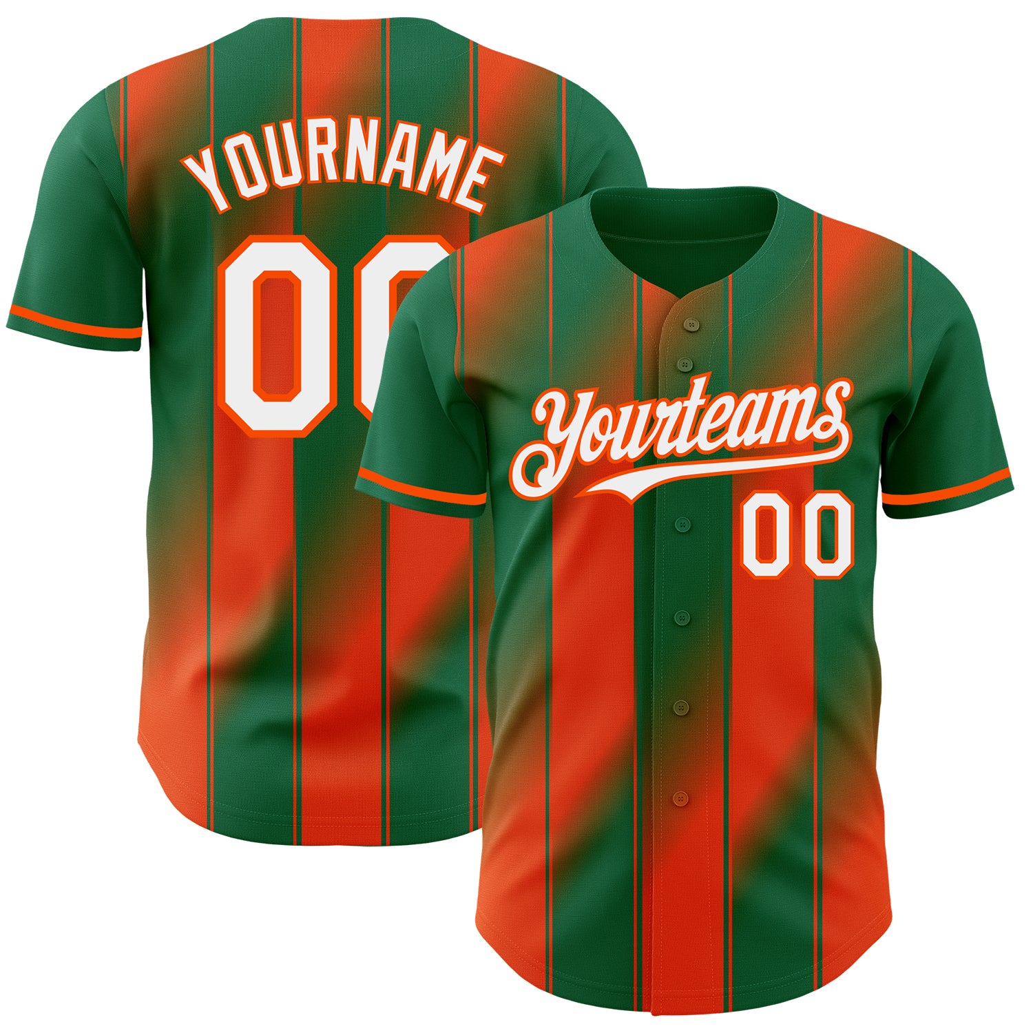 Custom Kelly Green White-Orange Gradient Classic Vertical Stripe Authentic Baseball Jersey