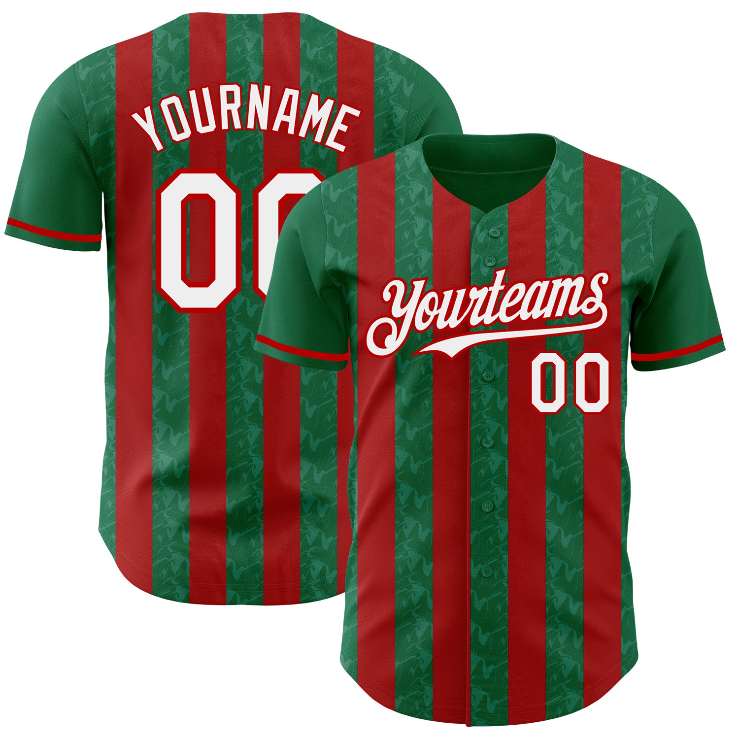 Custom Kelly Green White-Red Classic Vertical Stripe Fluid Liquid Texture Authentic Baseball Jersey