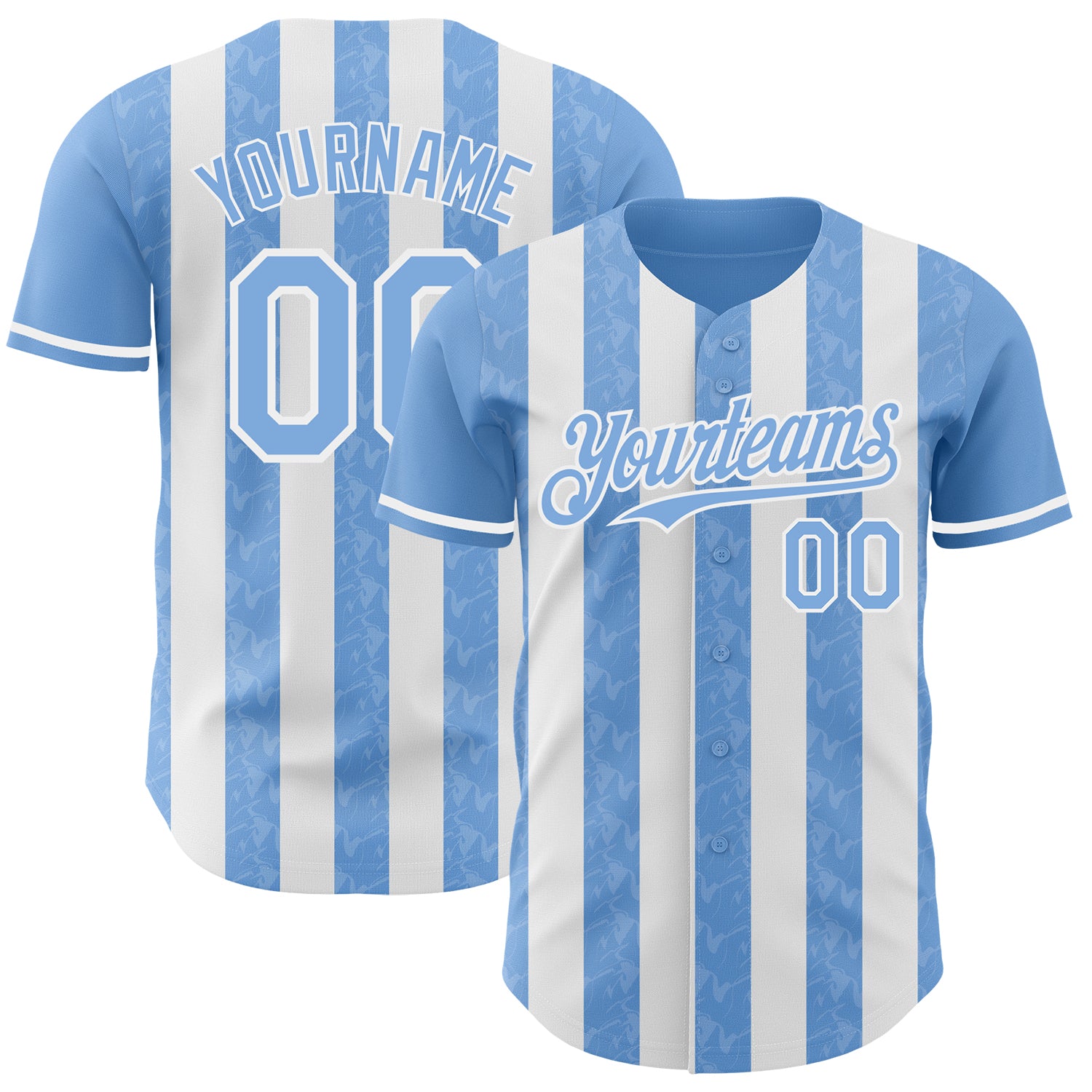 Custom Light Blue-White Classic Vertical Stripe Fluid Liquid Texture Authentic Baseball Jersey