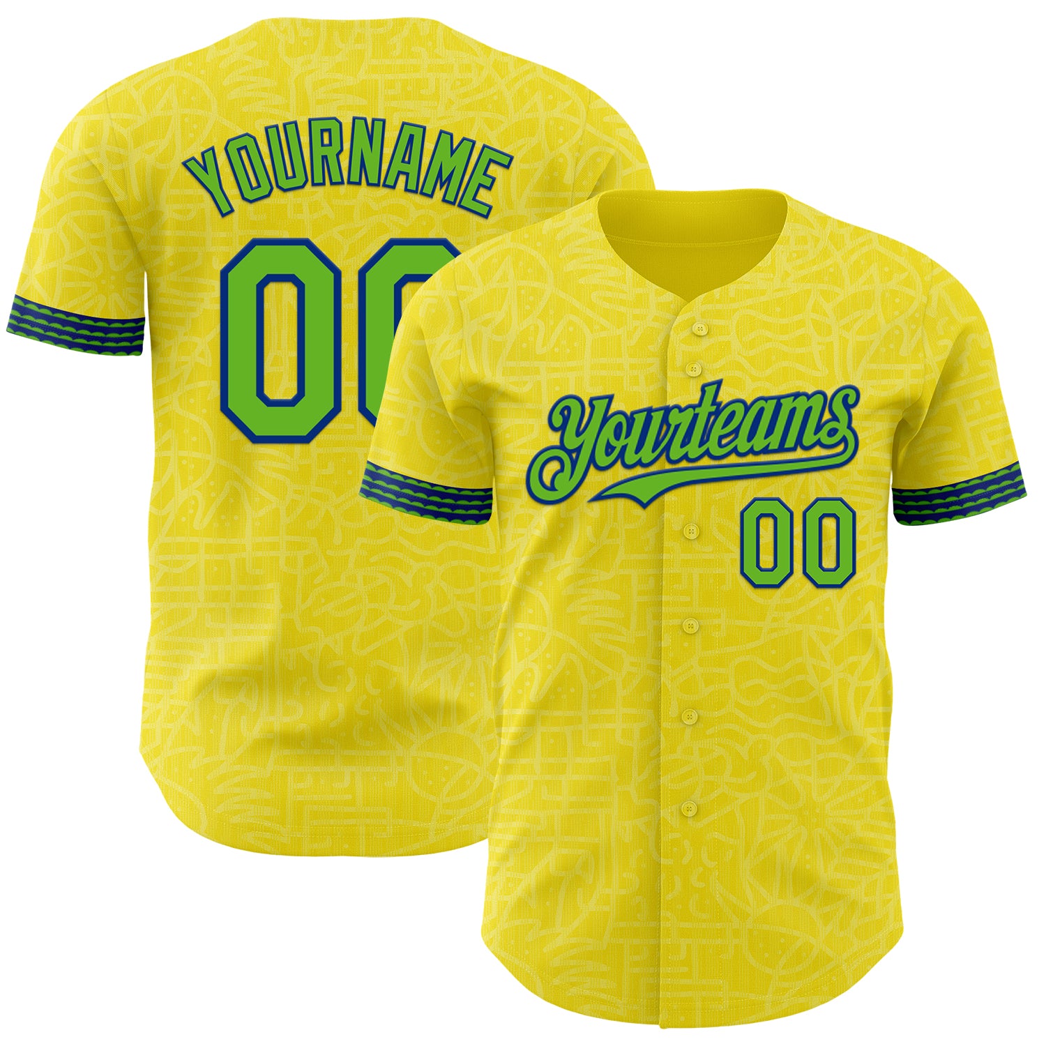 Custom Light Yellow Aurora Green-Royal Brazil Style Authentic Baseball Jersey