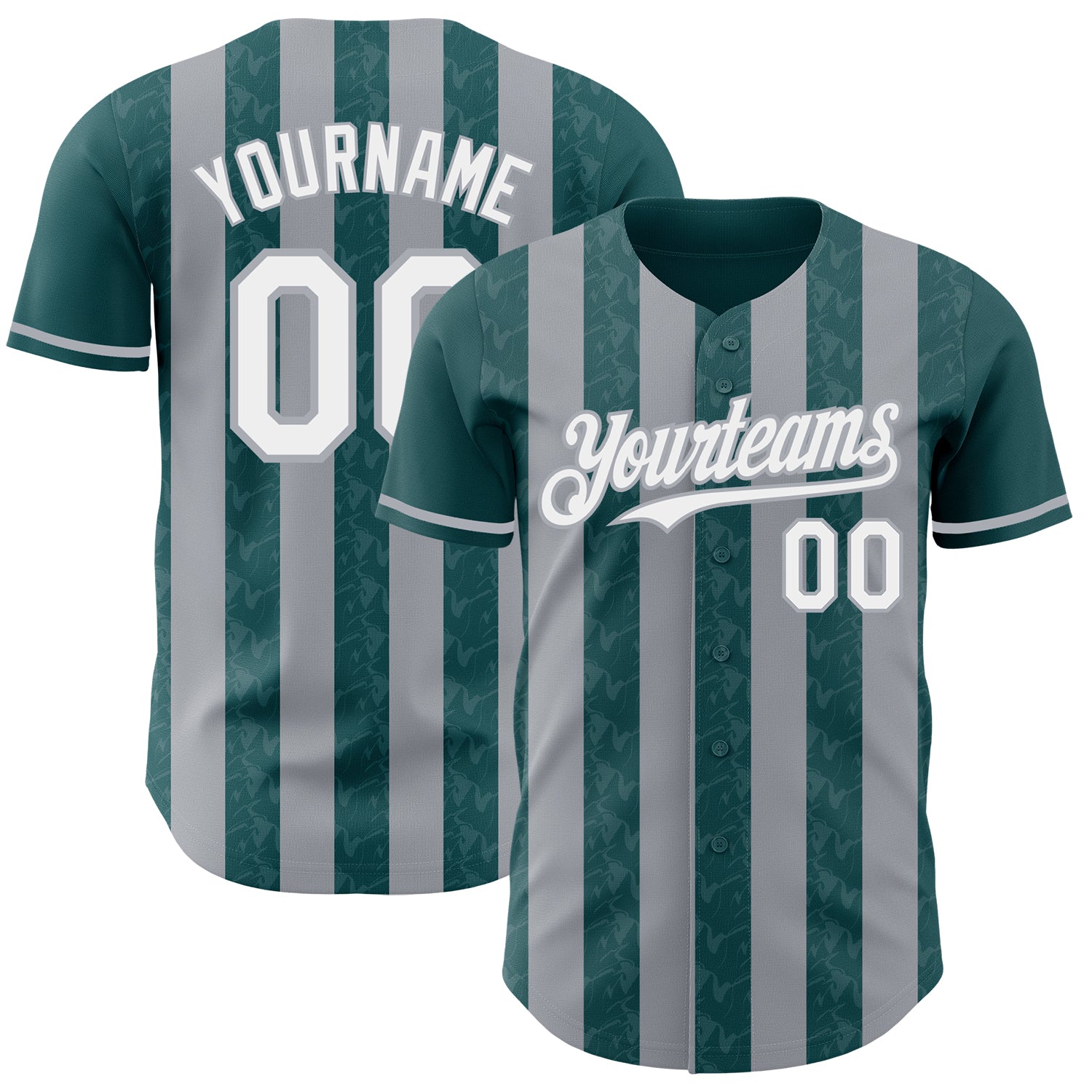 Custom Midnight Green White-Gray Classic Vertical Stripe Fluid Liquid Texture Authentic Baseball Jersey