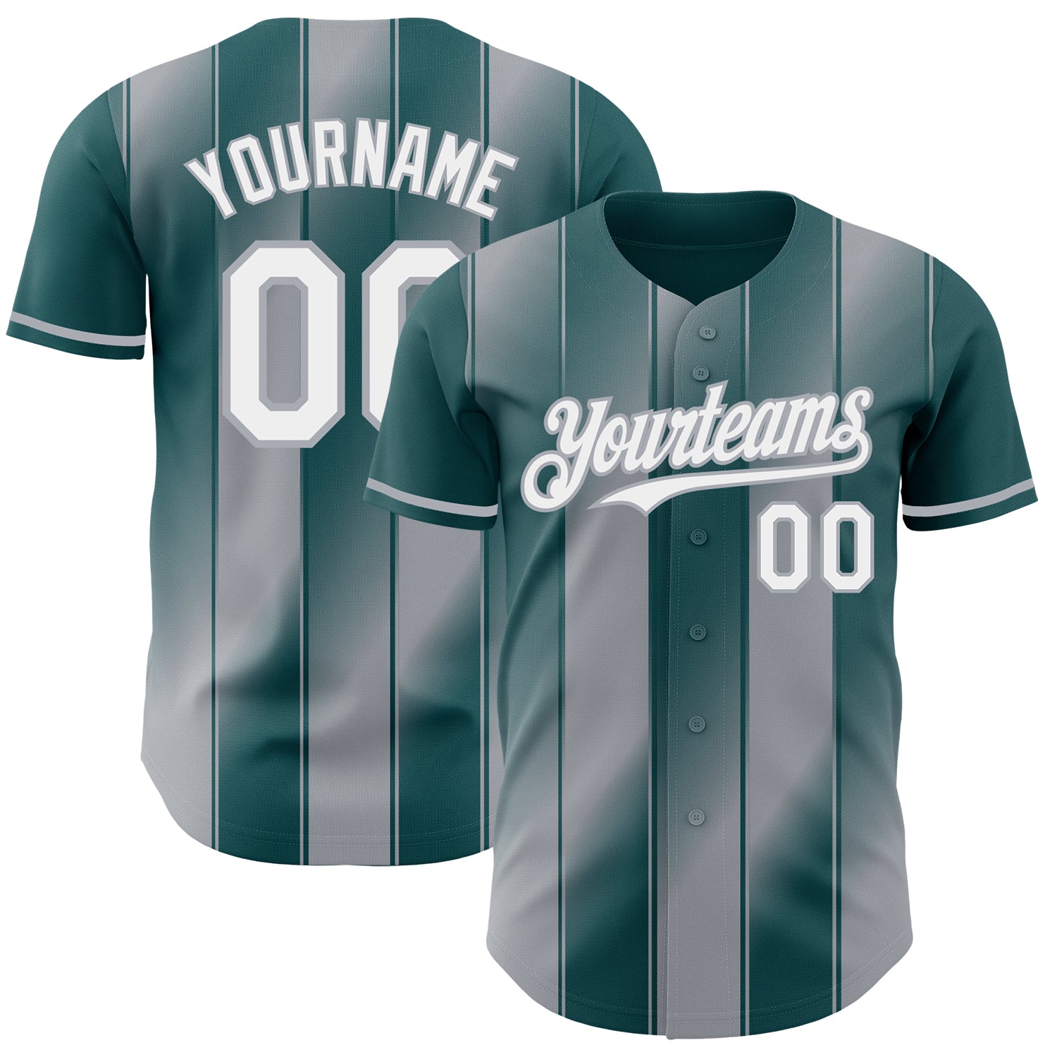 Custom Midnight Green White-Gray Gradient Classic Vertical Stripe Authentic Baseball Jersey