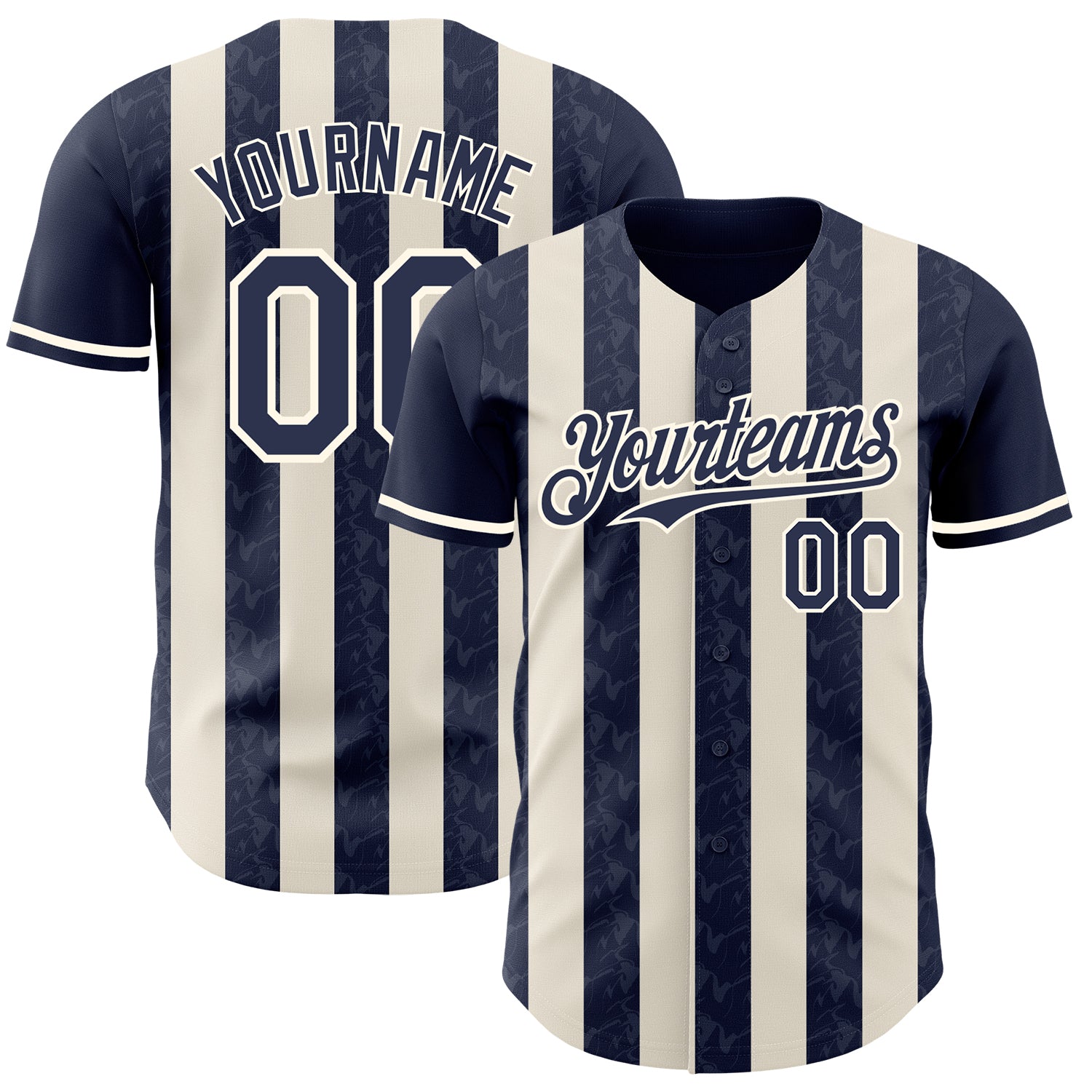 Custom Navy Cream-Cream Classic Vertical Stripe Fluid Liquid Texture Authentic Baseball Jersey
