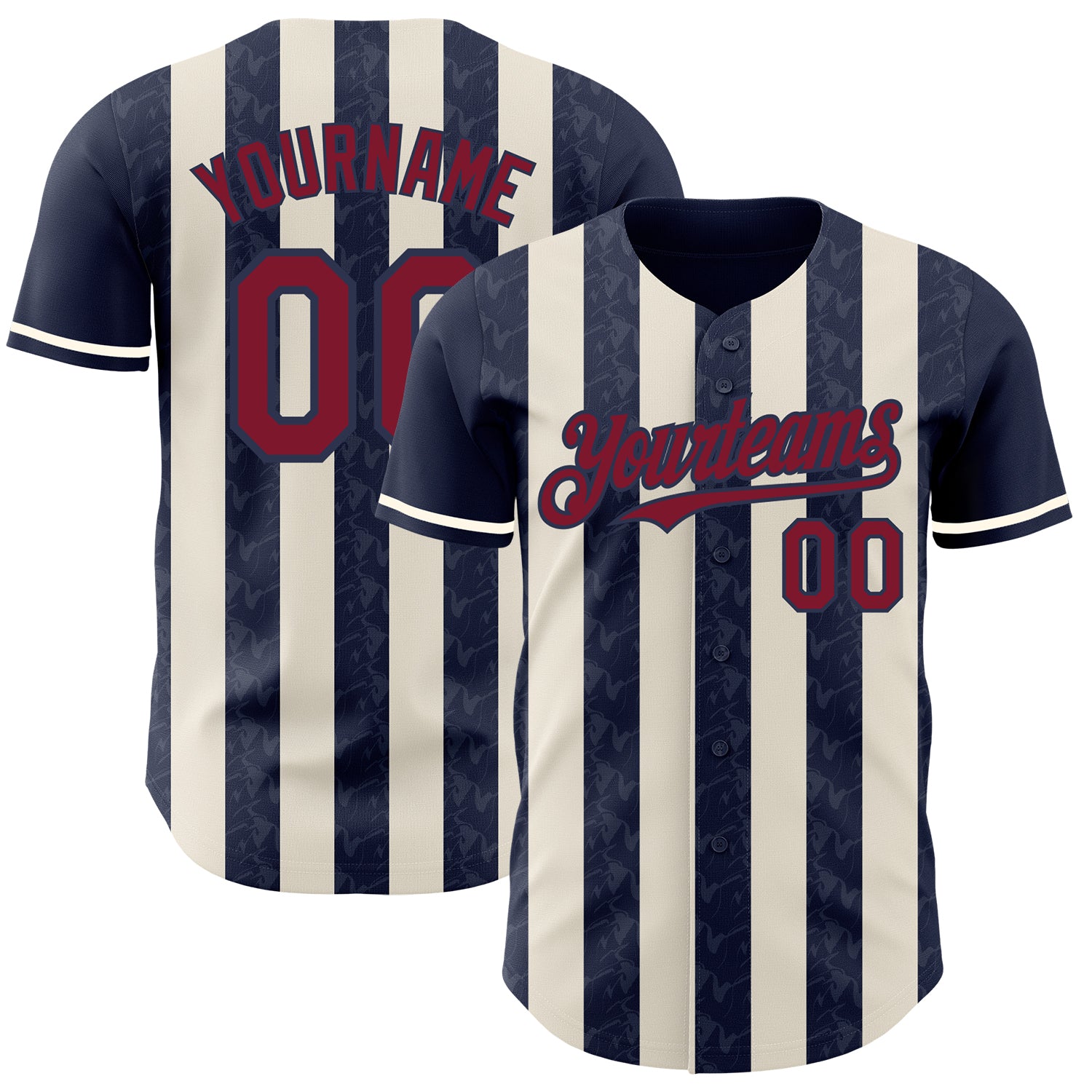 Custom Navy Crimson-Cream Classic Vertical Stripe Fluid Liquid Texture Authentic Baseball Jersey