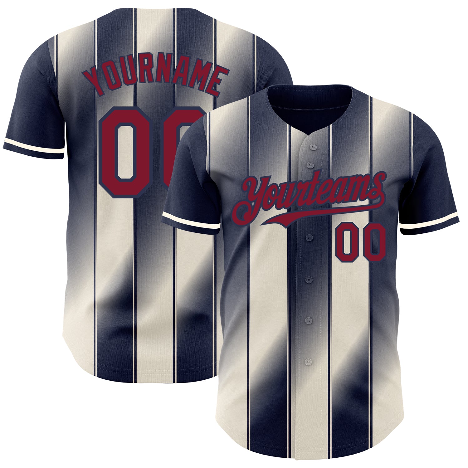 Custom Navy Crimson-Cream Gradient Classic Vertical Stripe Authentic Baseball Jersey
