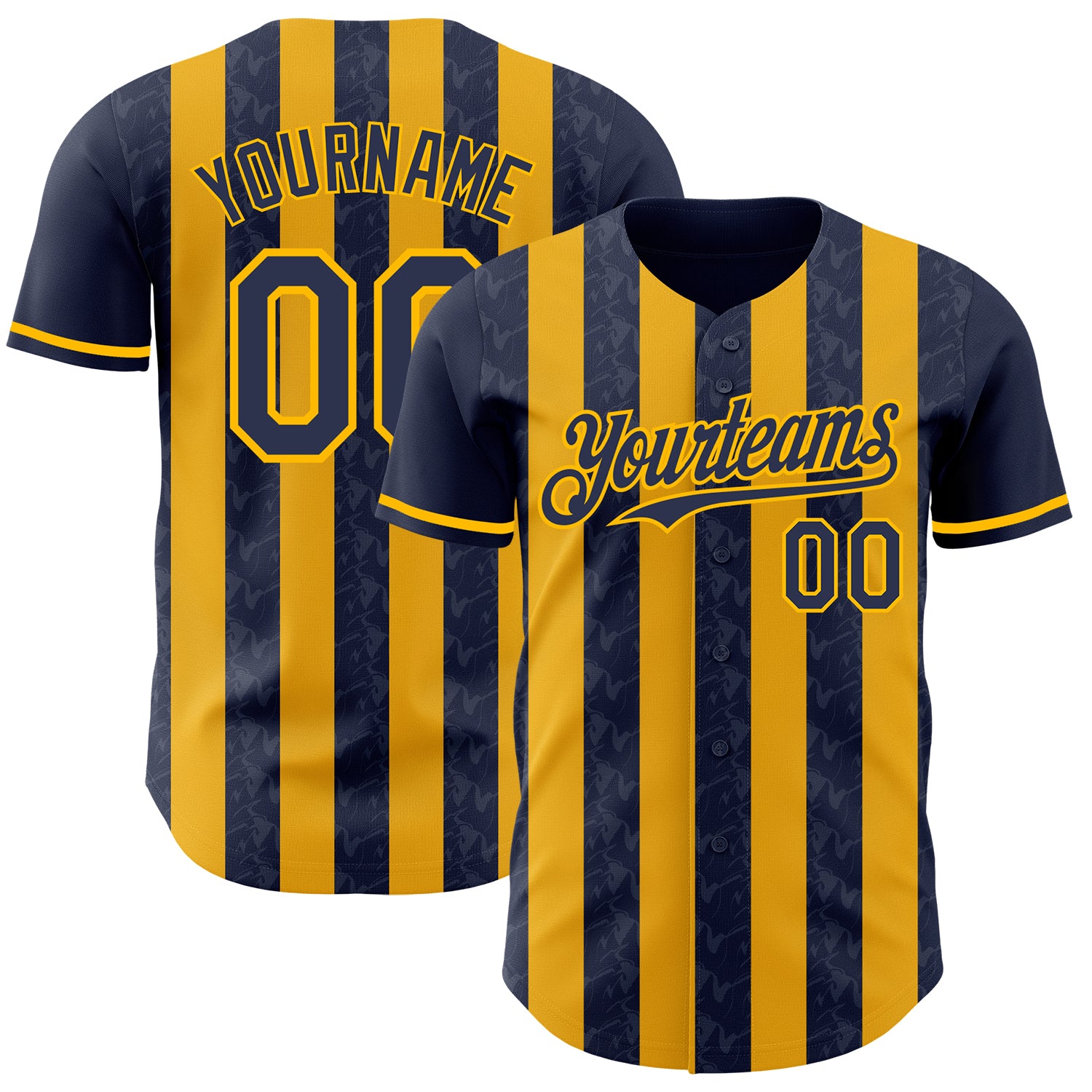 Custom Navy-Gold Classic Vertical Stripe Fluid Liquid Texture Authentic Baseball Jersey