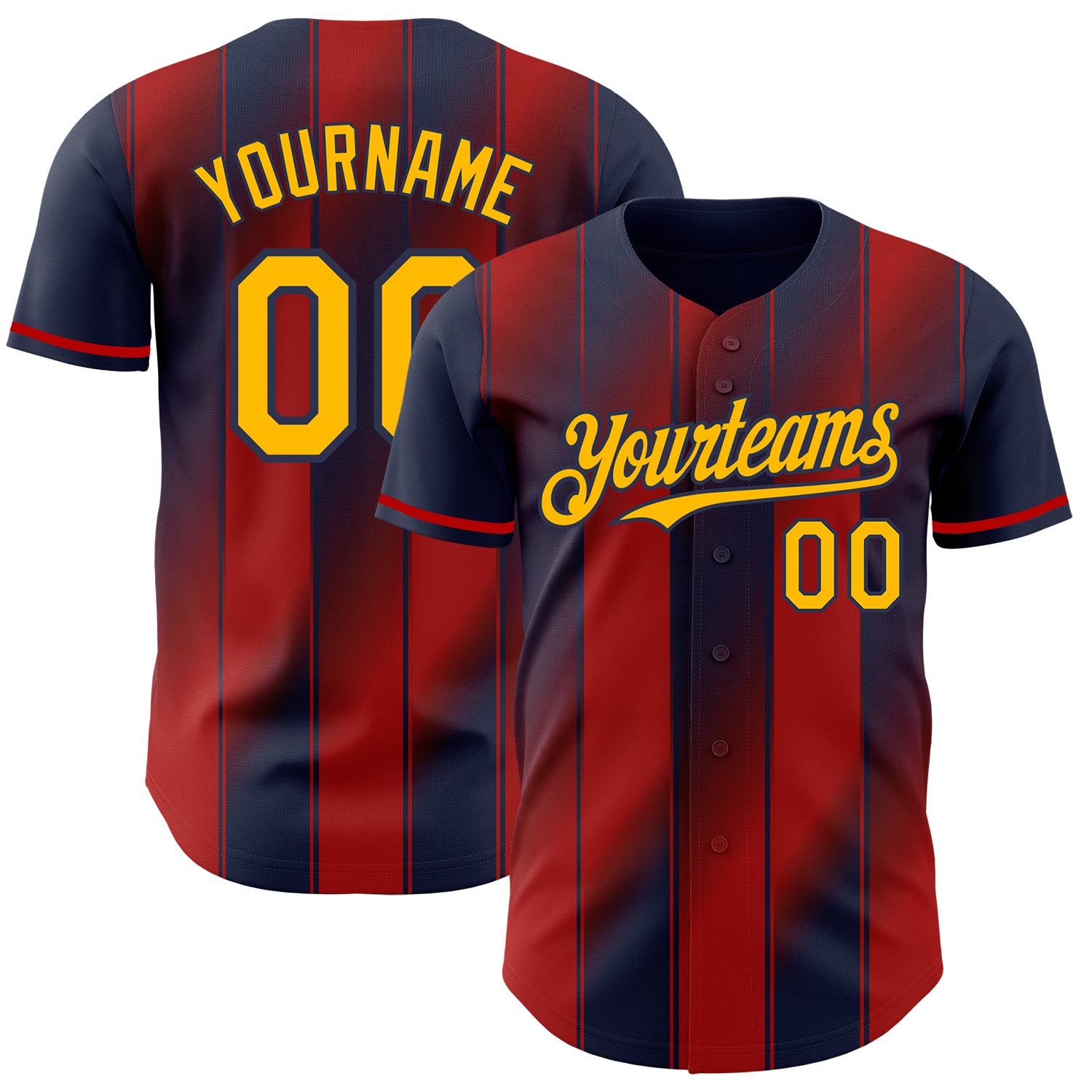 Custom Navy Gold-Red Gradient Classic Vertical Stripe Authentic Baseball Jersey