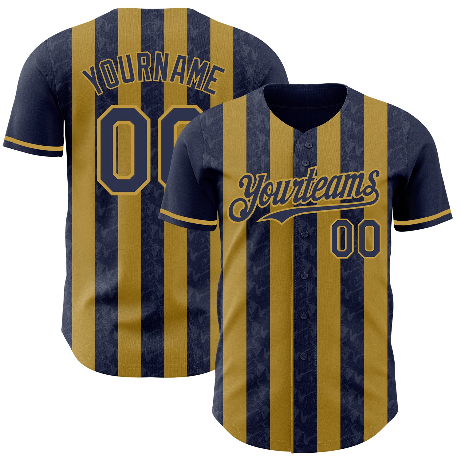 Custom Navy-Old Gold Classic Vertical Stripe Fluid Liquid Texture Authentic Baseball Jersey