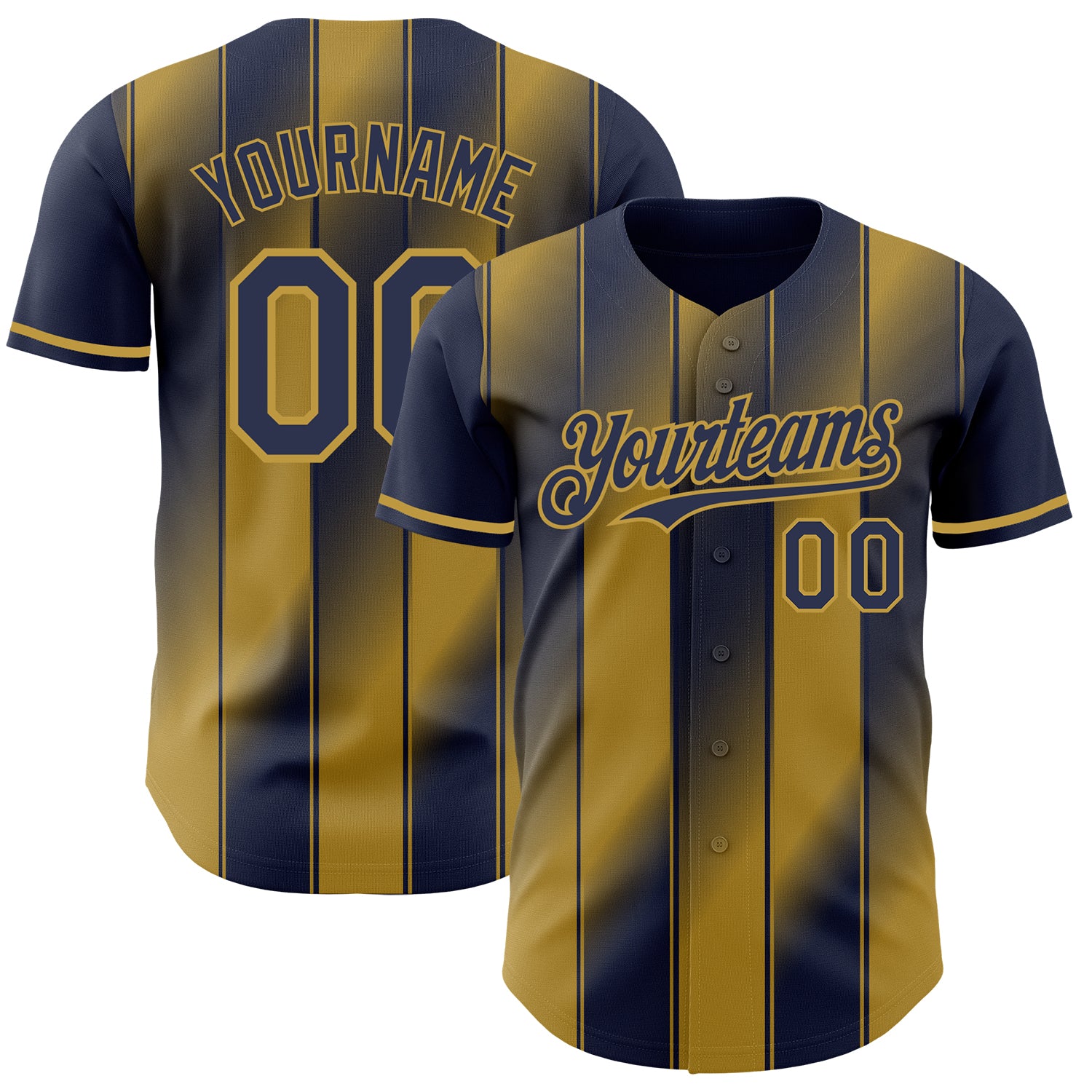Custom Navy-Old Gold Gradient Classic Vertical Stripe Authentic Baseball Jersey