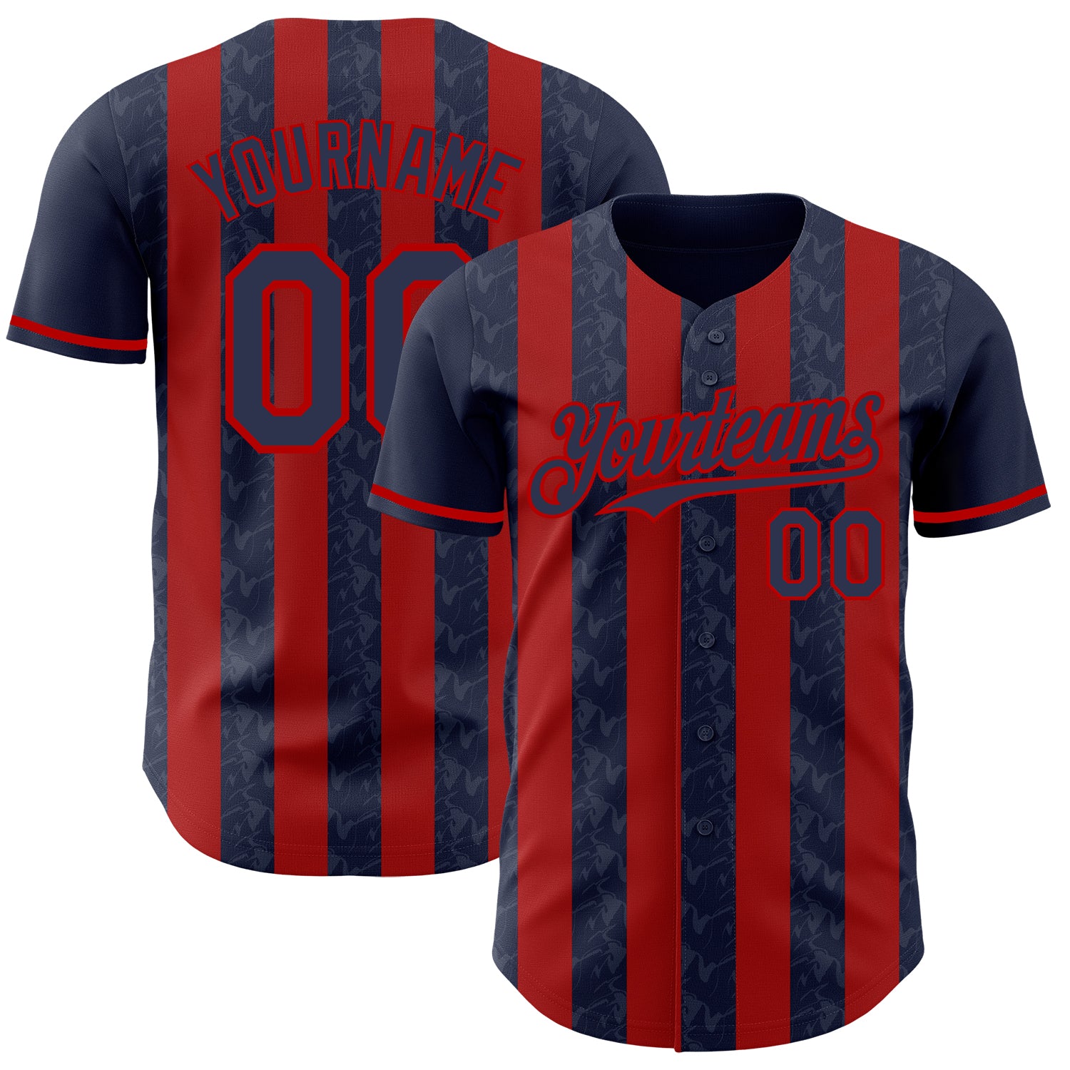 Custom Navy-Red Classic Vertical Stripe Fluid Liquid Texture Authentic Baseball Jersey