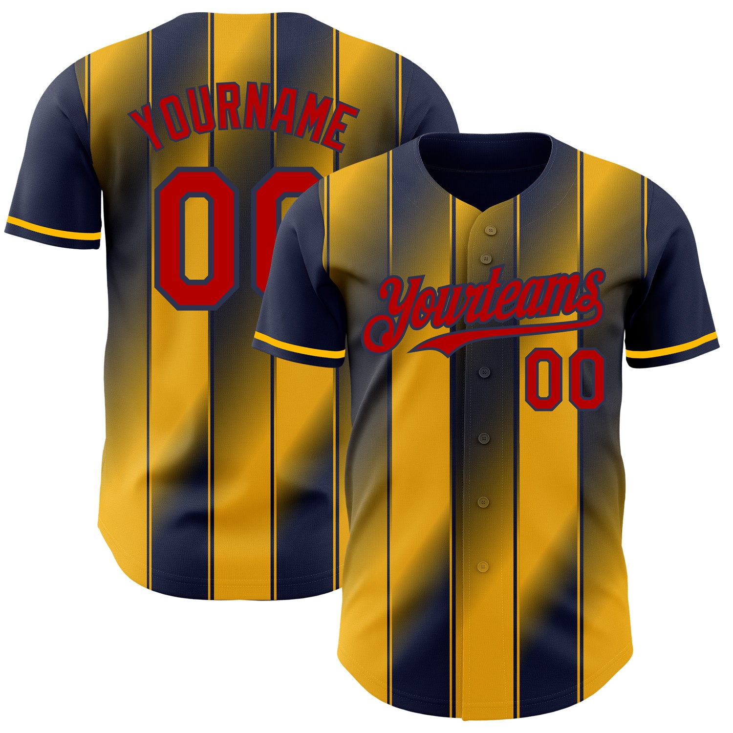 Custom Navy Red-Gold Gradient Classic Vertical Stripe Authentic Baseball Jersey