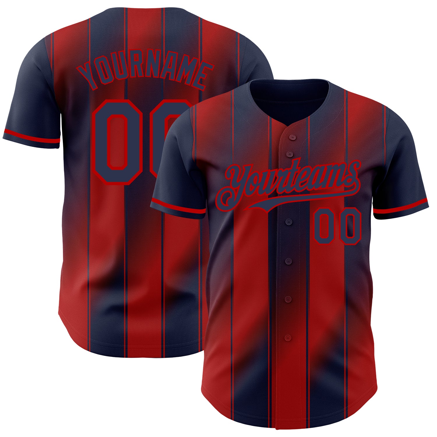 Custom Navy-Red Gradient Classic Vertical Stripe Authentic Baseball Jersey