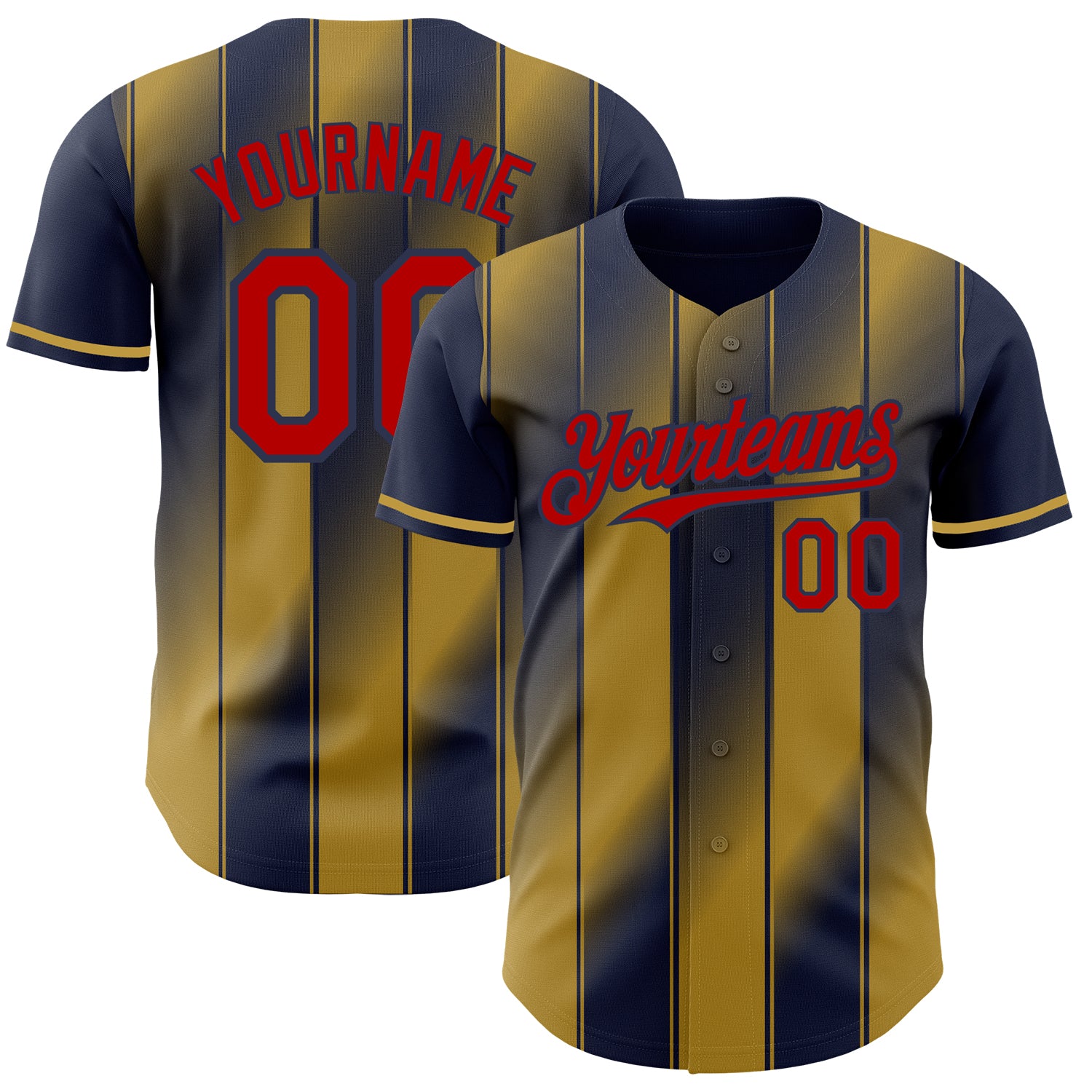 Custom Navy Red-Old Gold Gradient Classic Vertical Stripe Authentic Baseball Jersey