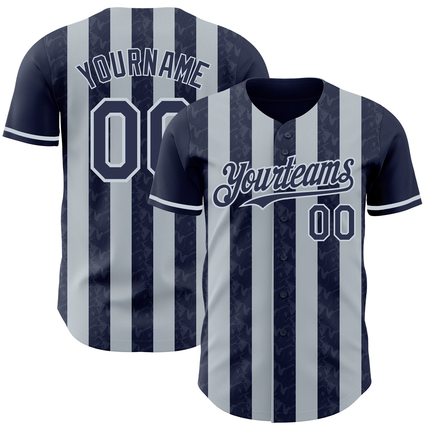 Custom Navy-Silver Classic Vertical Stripe Fluid Liquid Texture Authentic Baseball Jersey