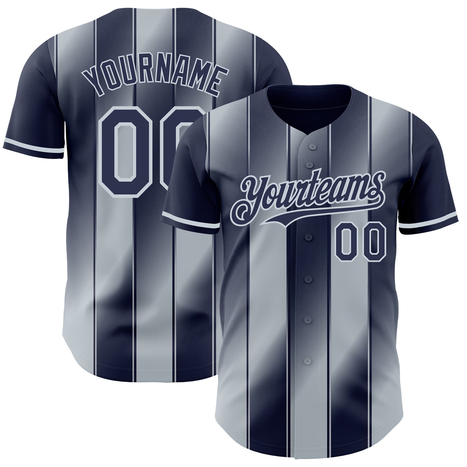 Custom Navy-Silver Gradient Classic Vertical Stripe Authentic Baseball Jersey