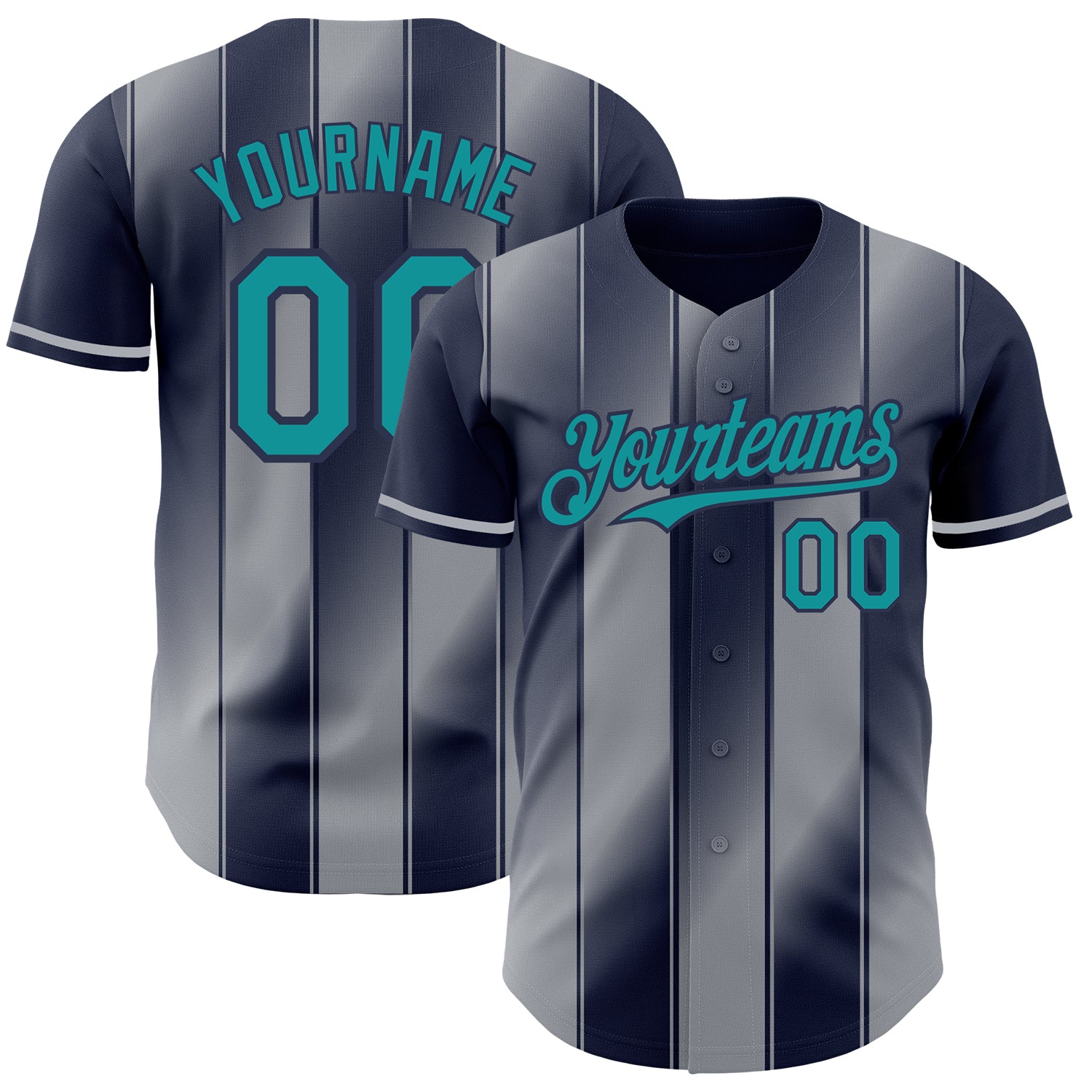 Custom Navy Teal-Gray Gradient Classic Vertical Stripe Authentic Baseball Jersey