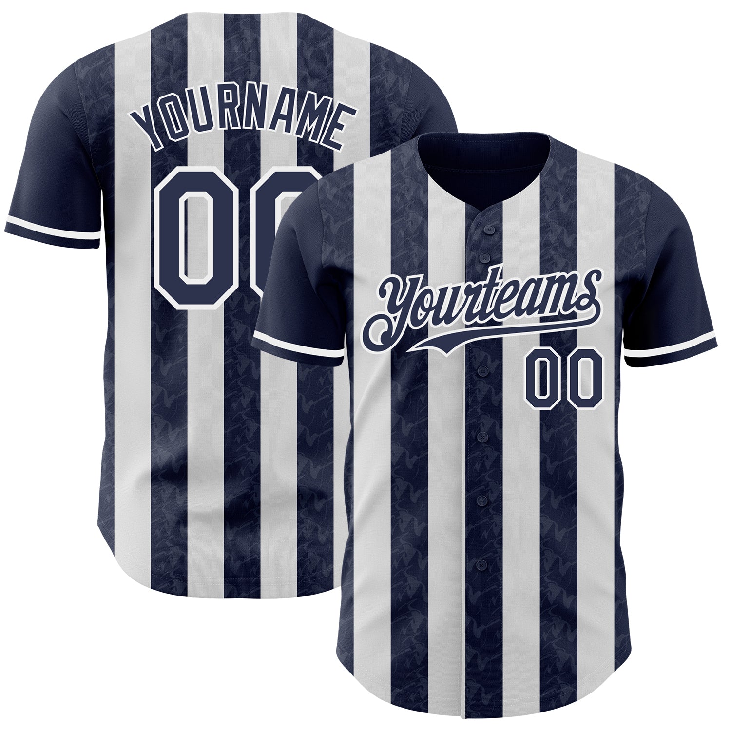 Custom Navy-White Classic Vertical Stripe Fluid Liquid Texture Authentic Baseball Jersey