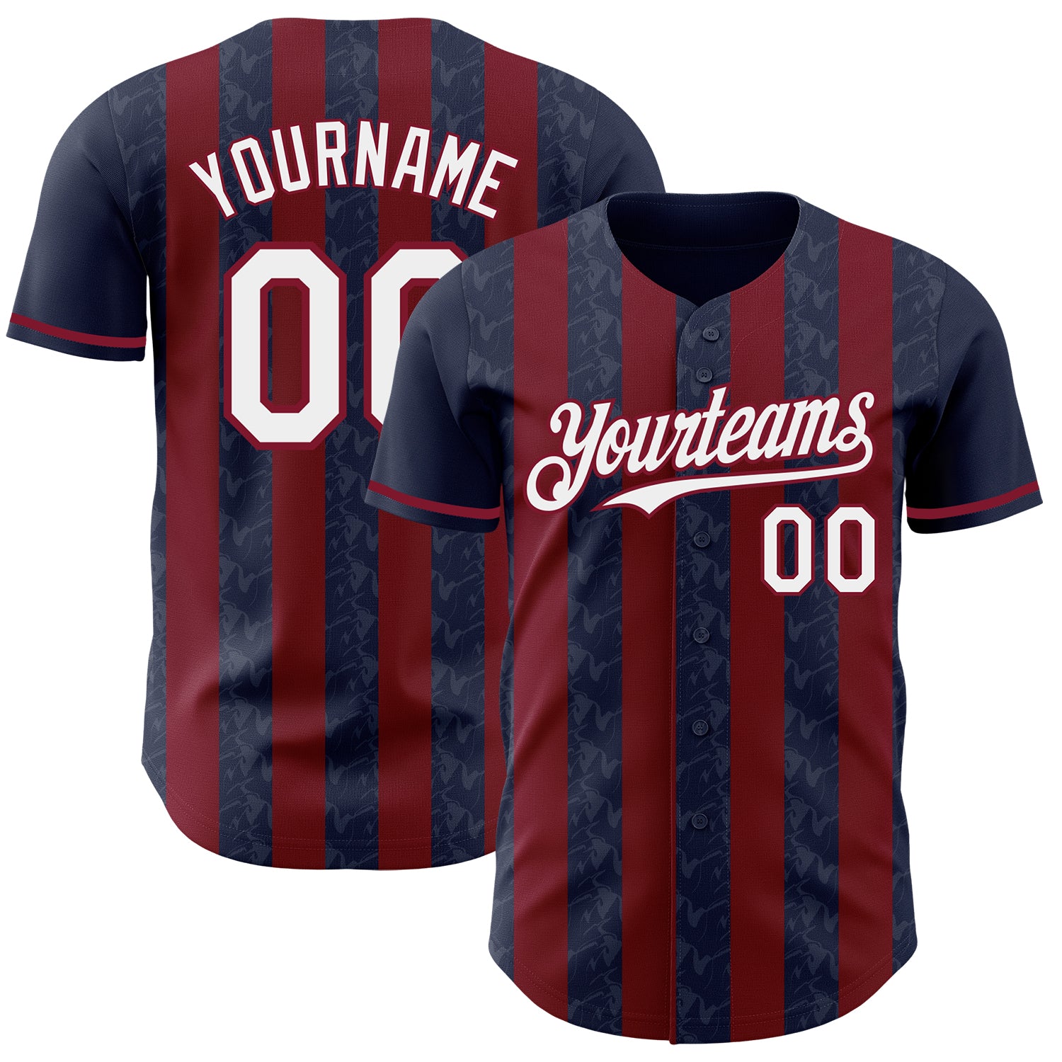 Custom Navy White-Crimson Classic Vertical Stripe Fluid Liquid Texture Authentic Baseball Jersey