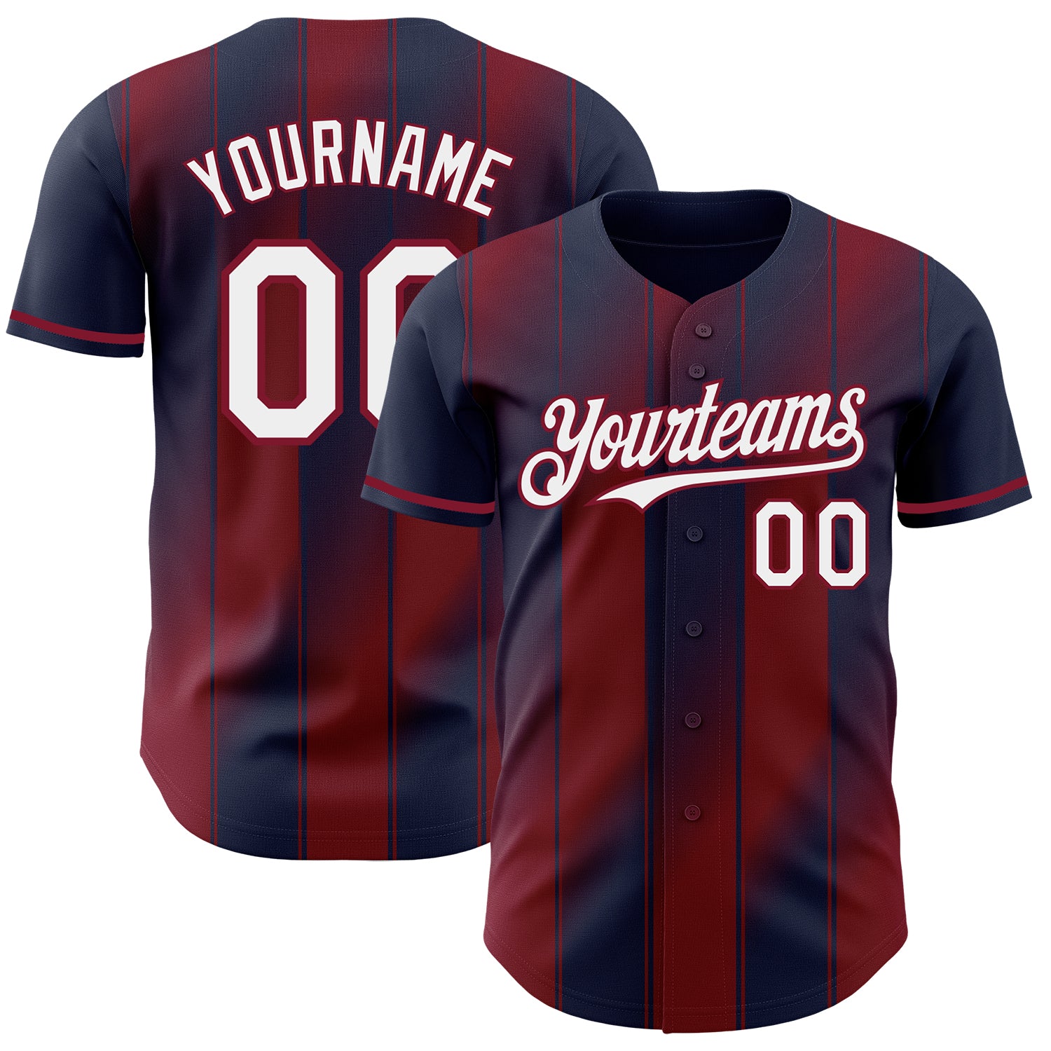 Custom Navy White-Crimson Gradient Classic Vertical Stripe Authentic Baseball Jersey