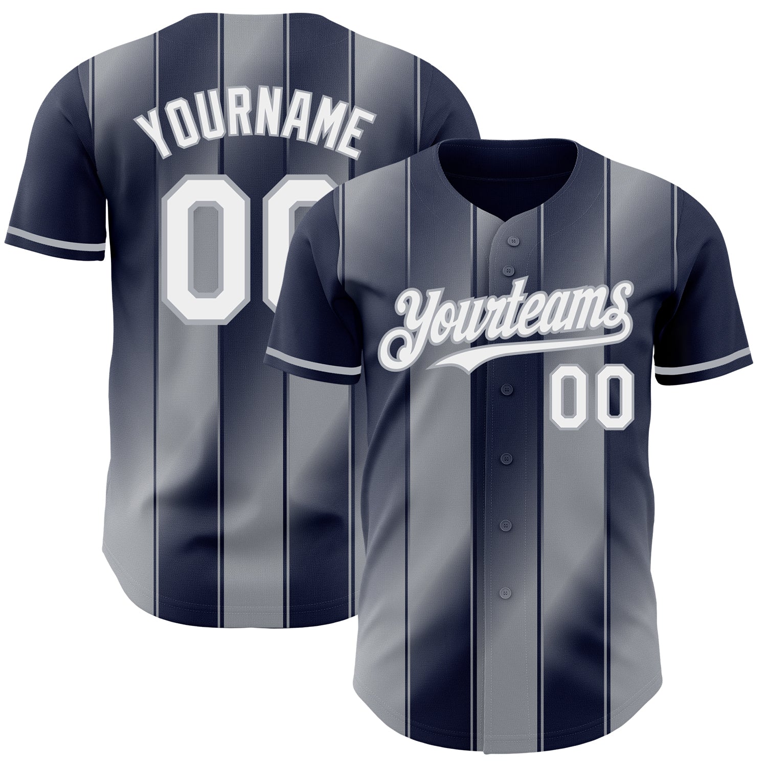 Custom Navy White-Gray Gradient Classic Vertical Stripe Authentic Baseball Jersey