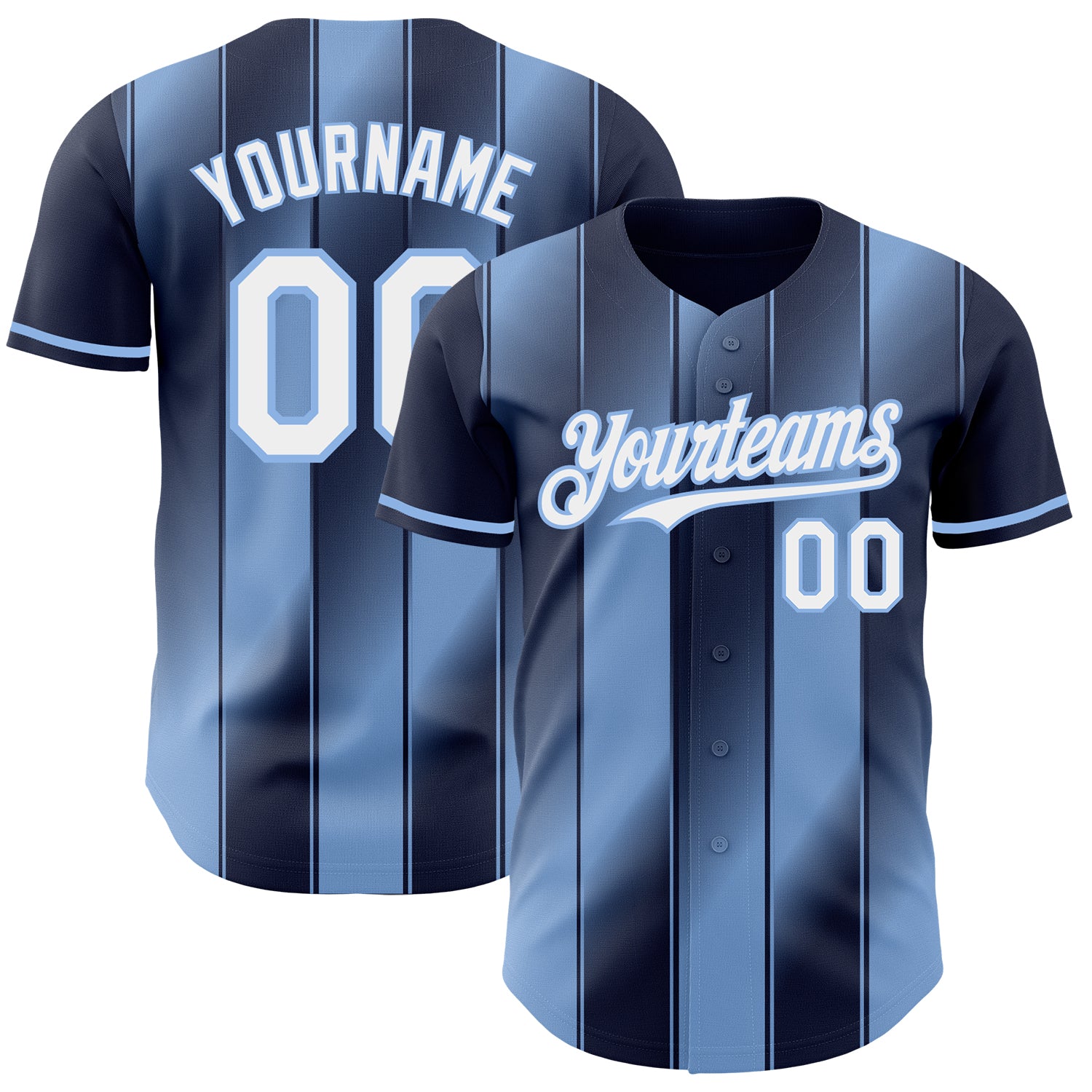 Custom Navy White-Light Blue Gradient Classic Vertical Stripe Authentic Baseball Jersey