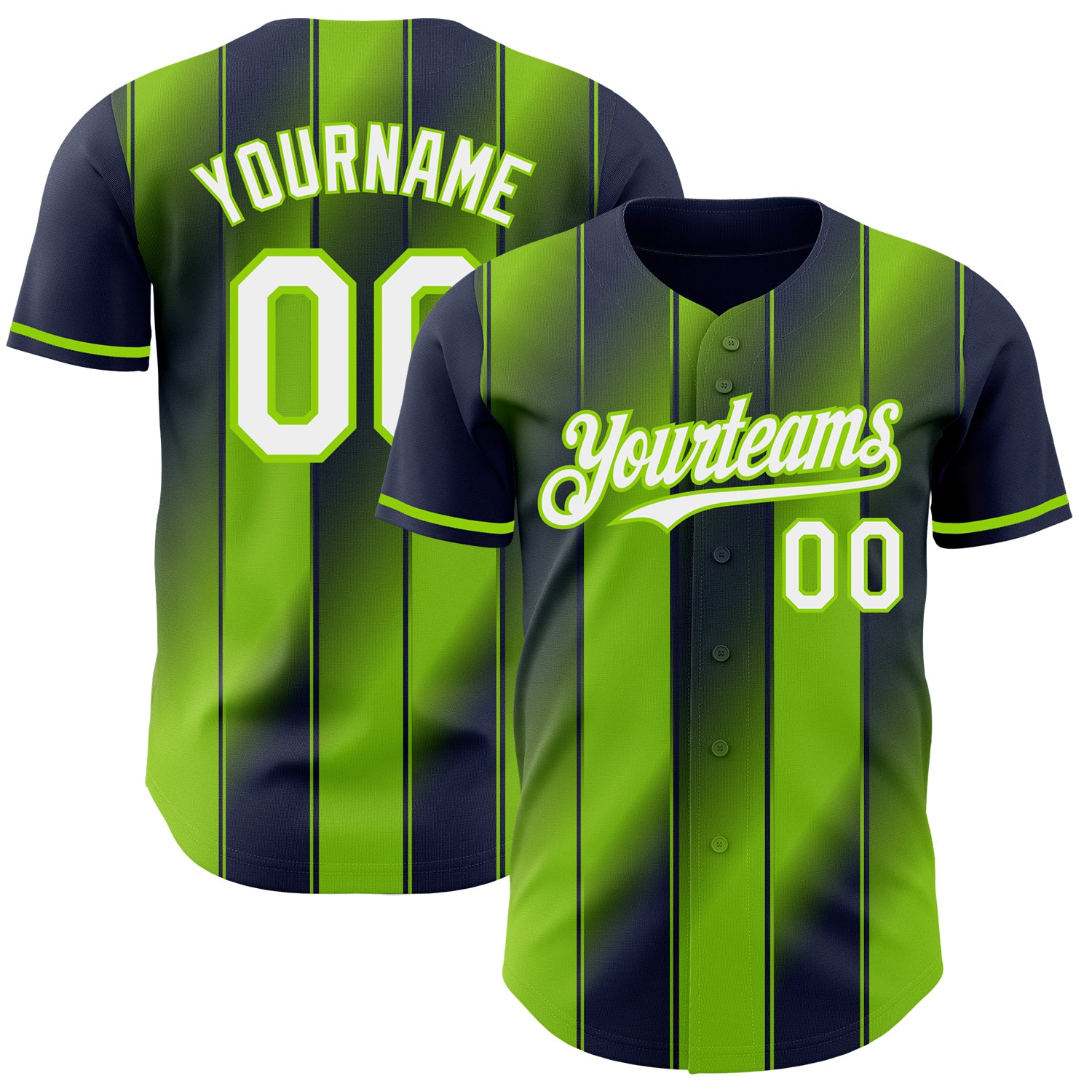Custom Navy White-Neon Green Gradient Classic Vertical Stripe Authentic Baseball Jersey