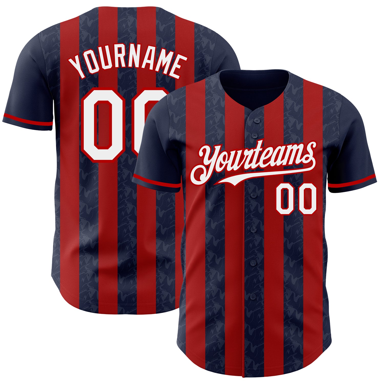 Custom Navy White-Red Classic Vertical Stripe Fluid Liquid Texture Authentic Baseball Jersey