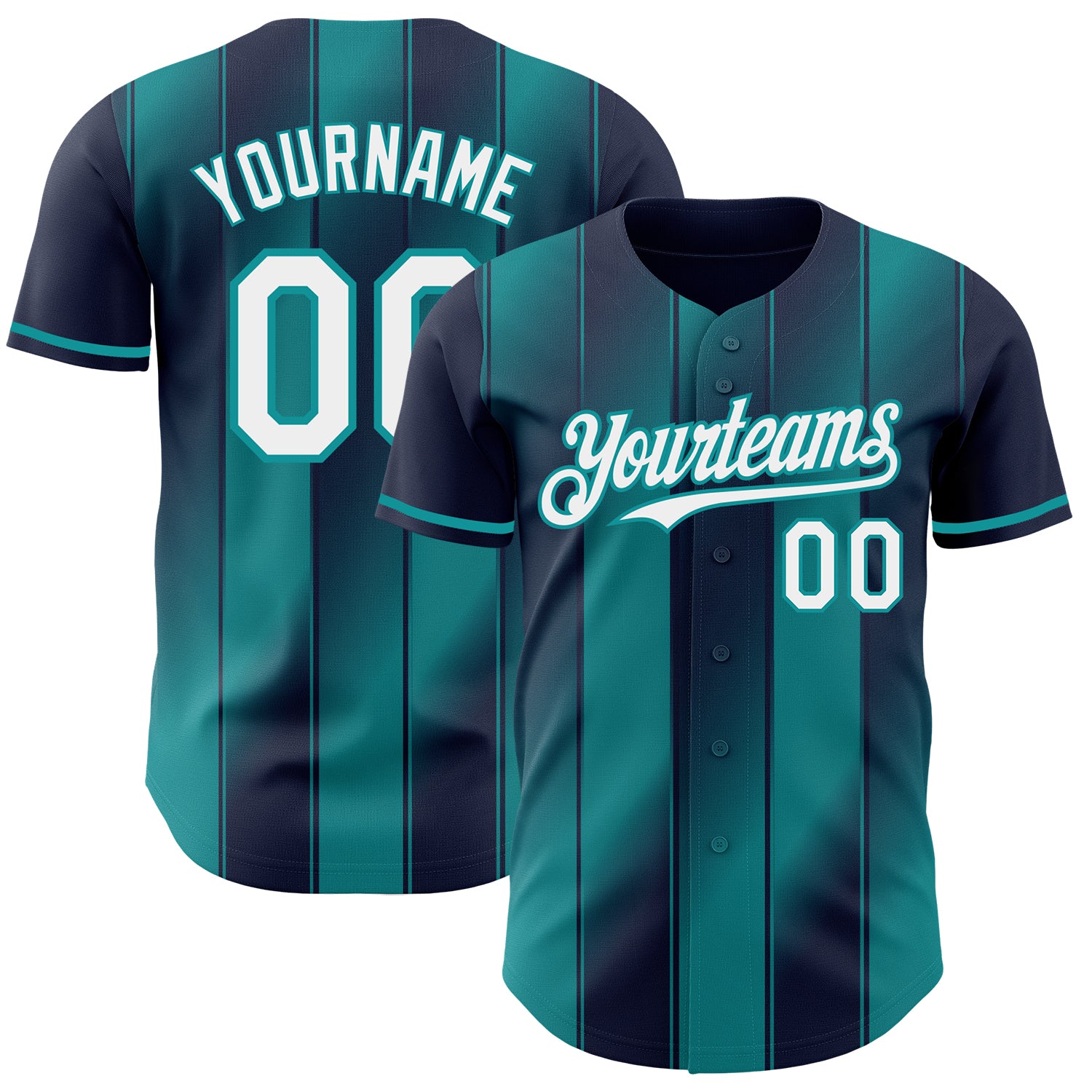 Custom Navy White-Teal Gradient Classic Vertical Stripe Authentic Baseball Jersey