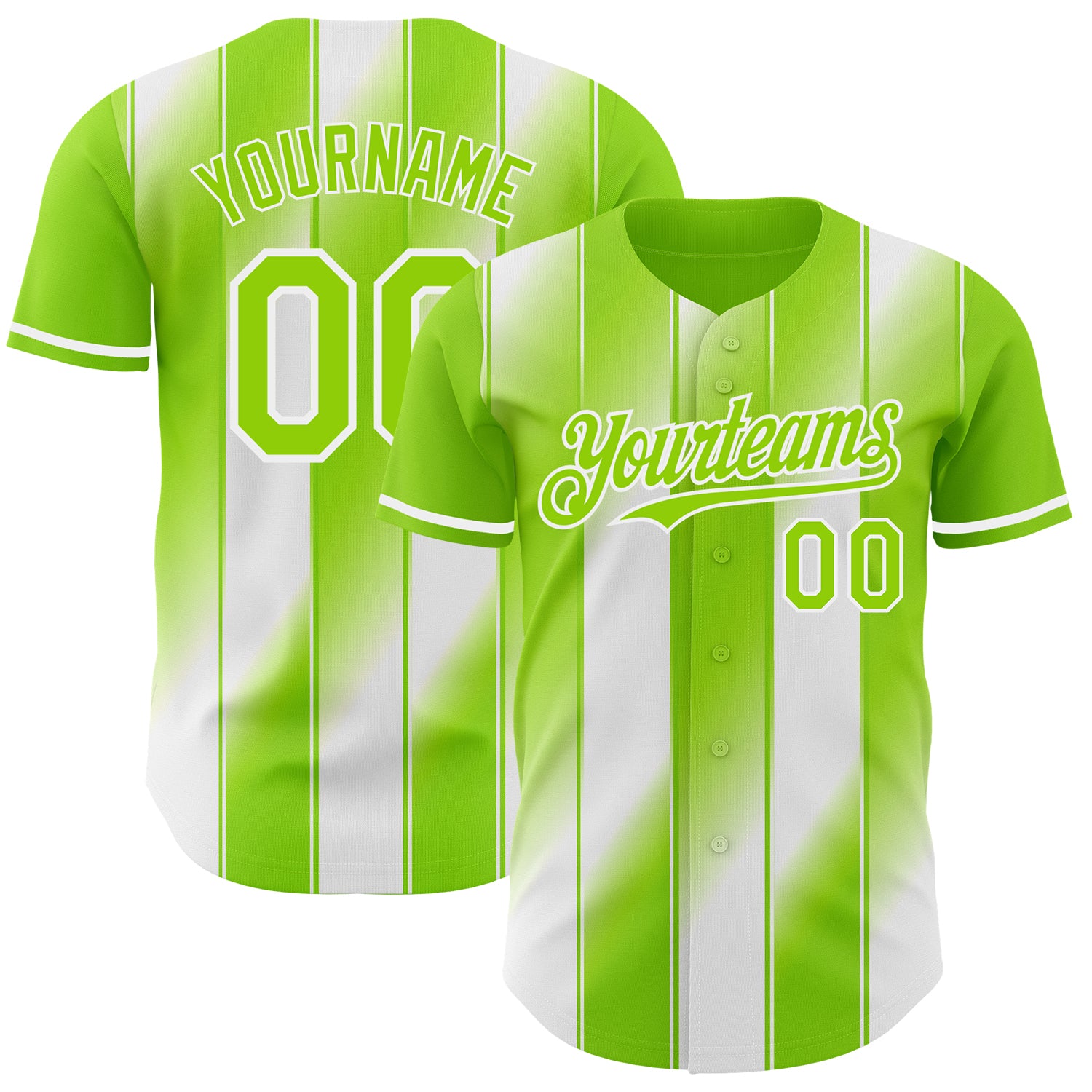 Custom Neon Green-White Gradient Classic Vertical Stripe Authentic Baseball Jersey