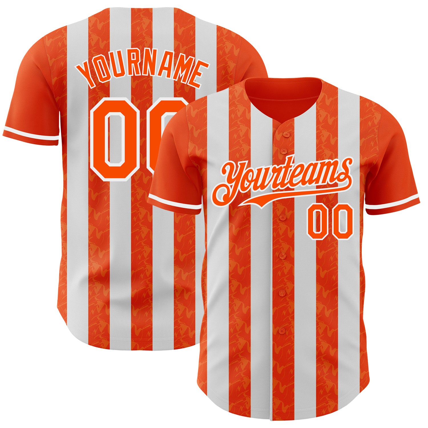 Custom Orange-White Classic Vertical Stripe Fluid Liquid Texture Authentic Baseball Jersey
