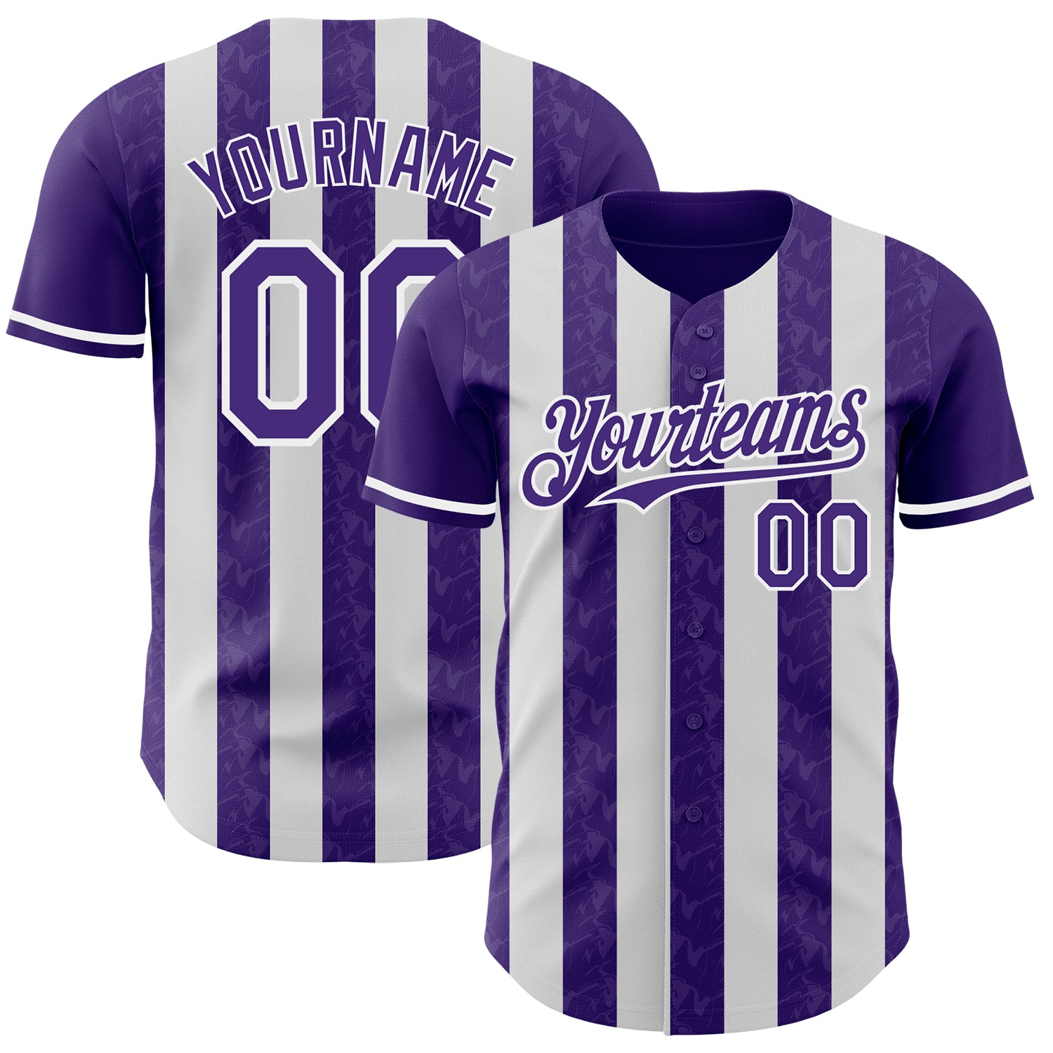 Custom Purple-White Classic Vertical Stripe Fluid Liquid Texture Authentic Baseball Jersey