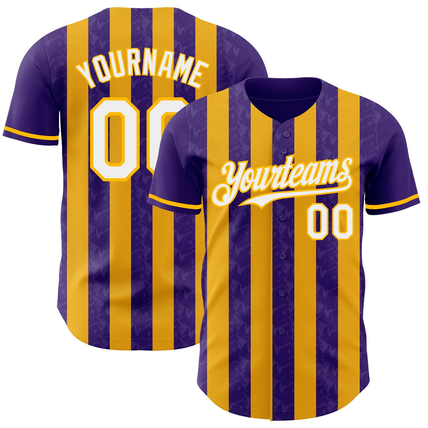 Custom Purple White-Gold Classic Vertical Stripe Fluid Liquid Texture Authentic Baseball Jersey