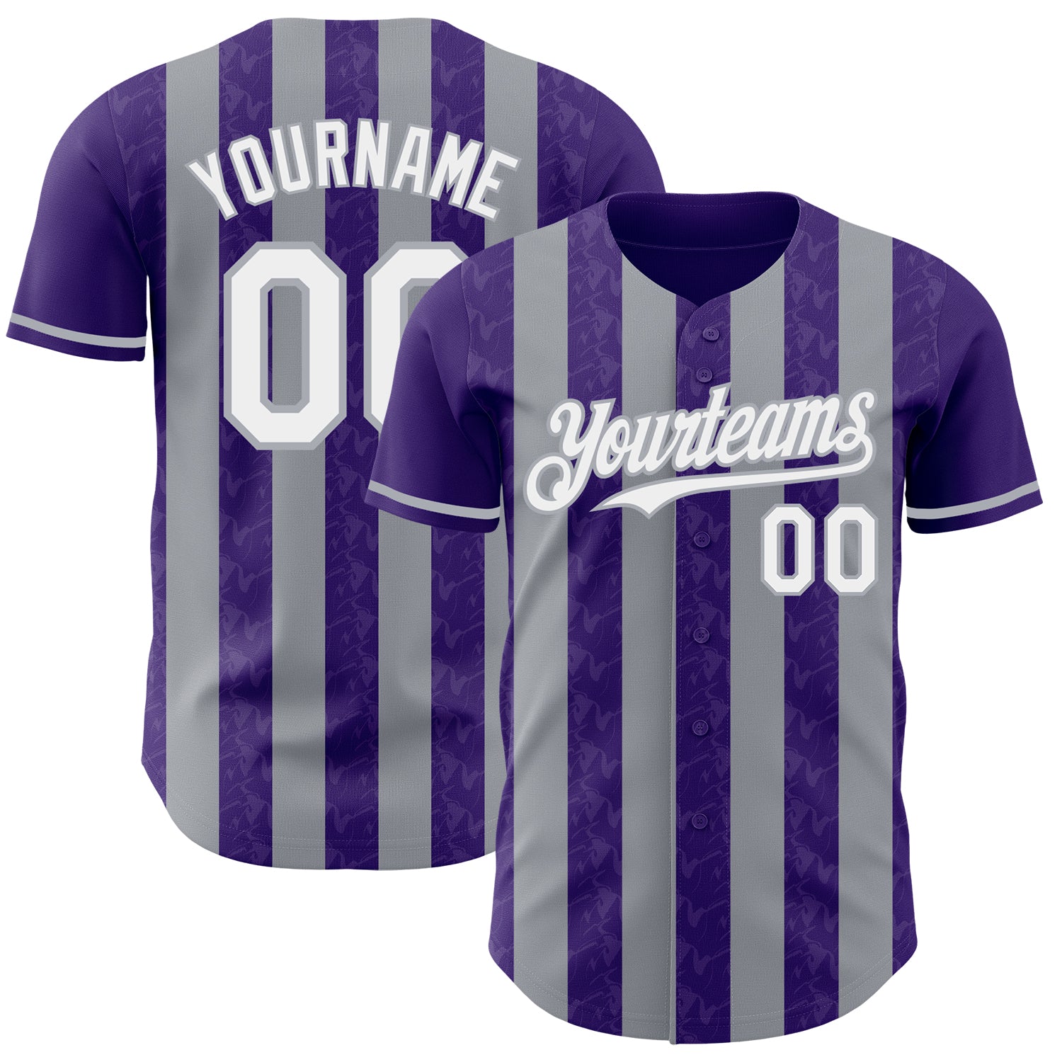 Custom Purple White-Gray Classic Vertical Stripe Fluid Liquid Texture Authentic Baseball Jersey