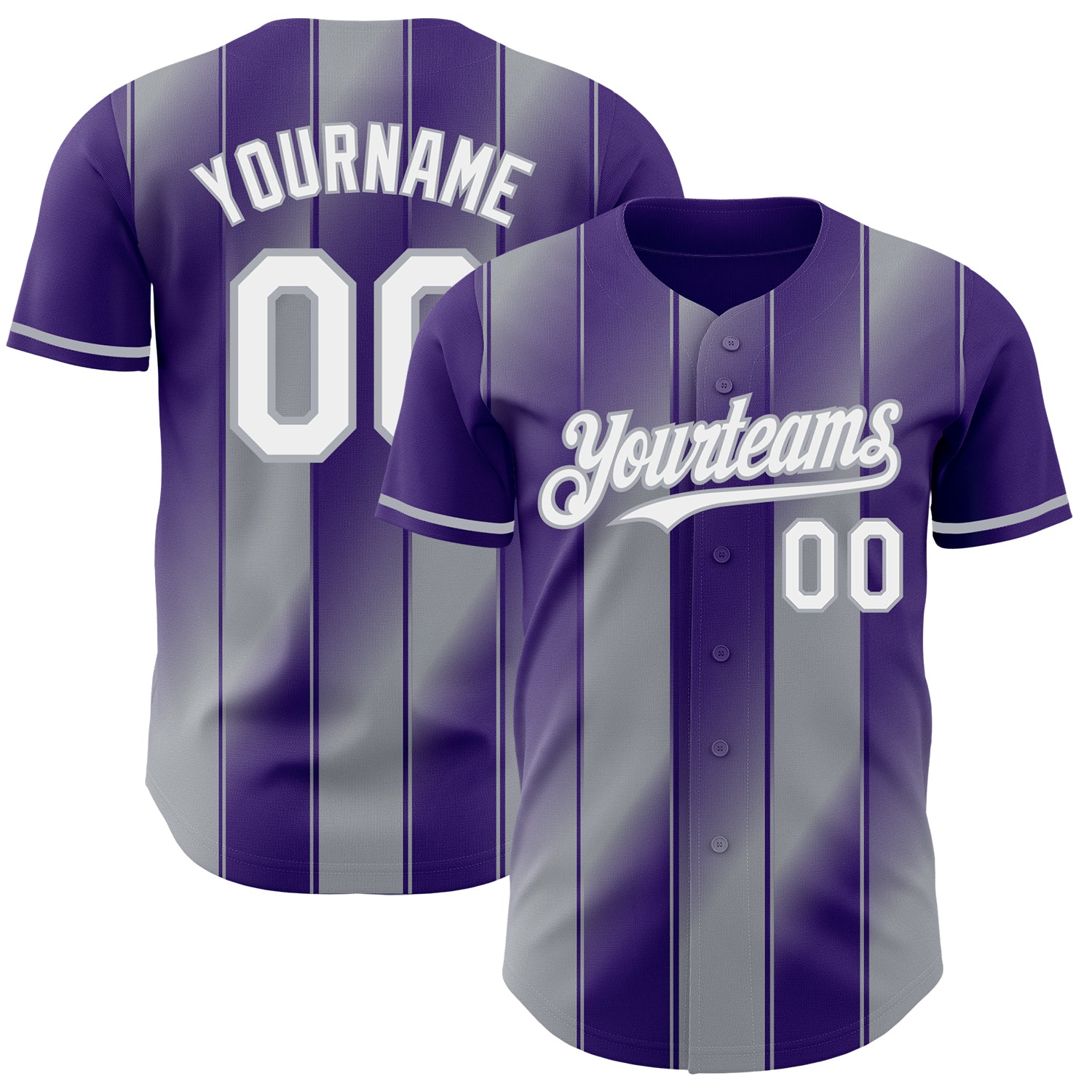 Custom Purple White-Gray Gradient Classic Vertical Stripe Authentic Baseball Jersey
