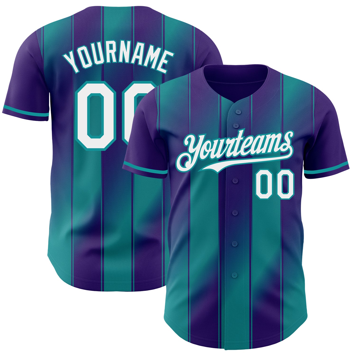 Custom Purple White-Teal Gradient Classic Vertical Stripe Authentic Baseball Jersey