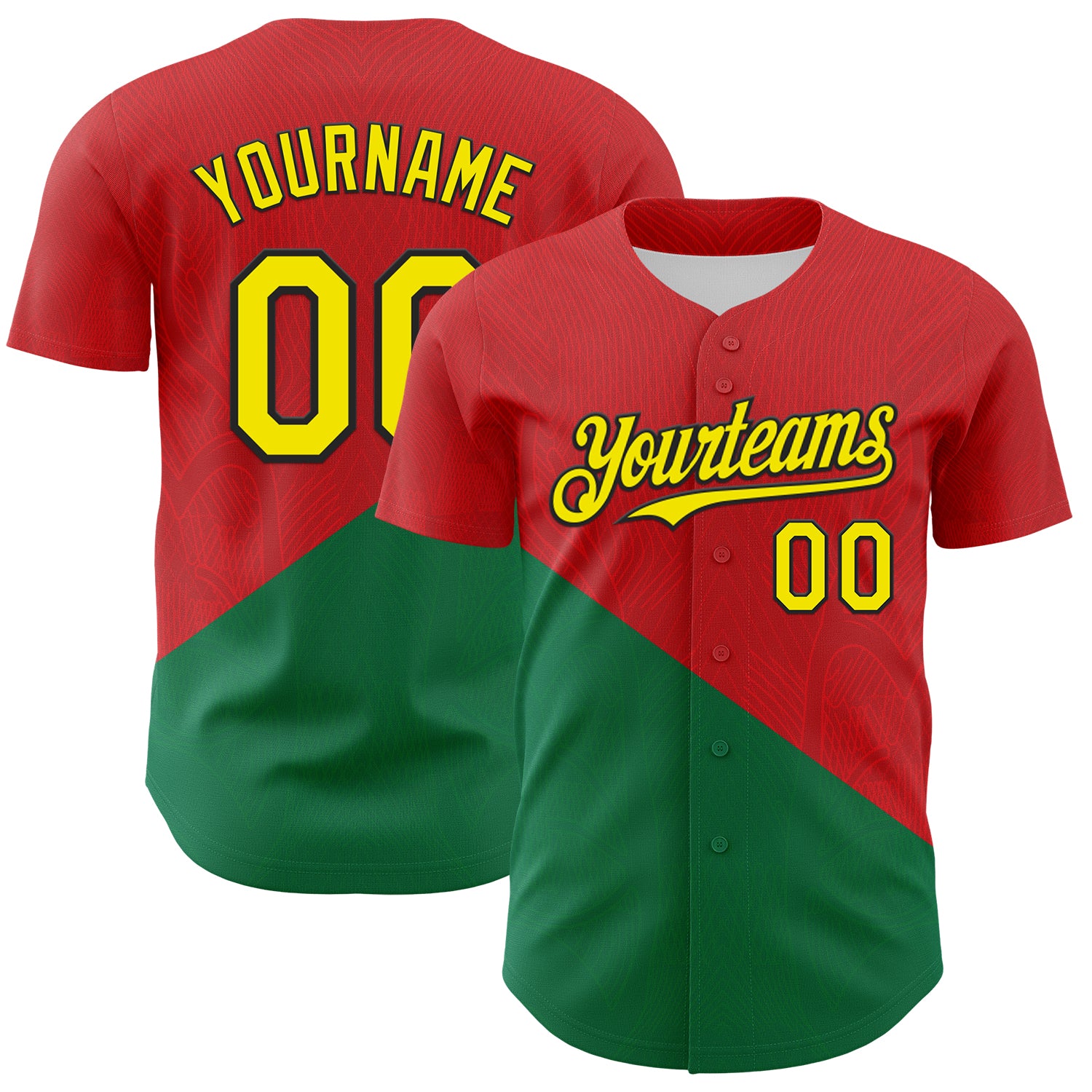 Custom Red Light Yellow Green-Black Portugal Style Authentic Baseball Jersey
