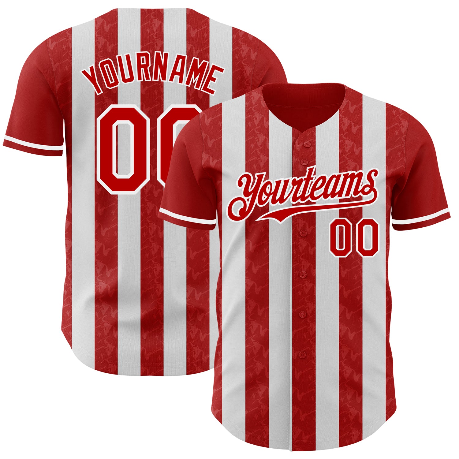 Custom Red-White Classic Vertical Stripe Fluid Liquid Texture Authentic Baseball Jersey