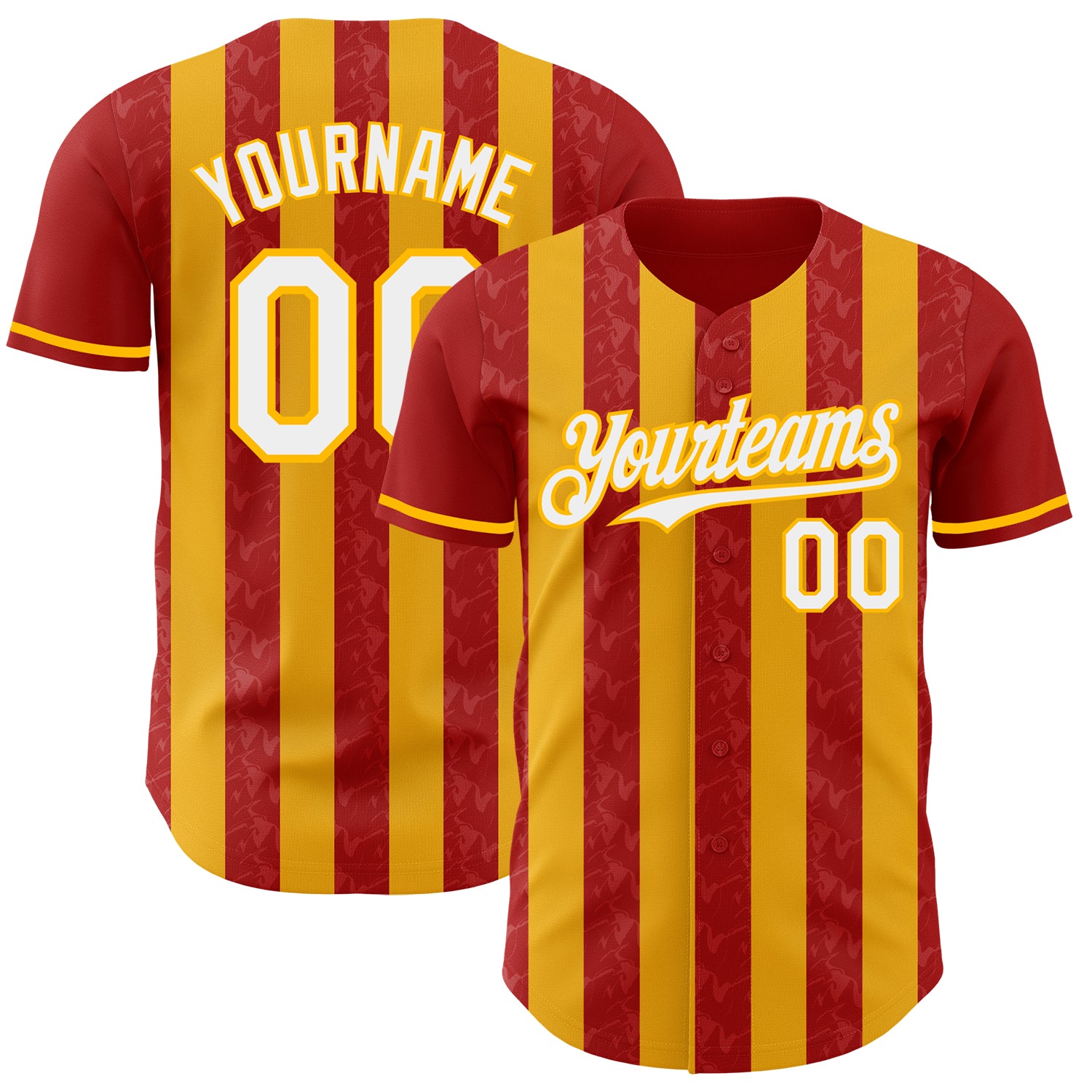 Custom Red White-Gold Classic Vertical Stripe Fluid Liquid Texture Authentic Baseball Jersey
